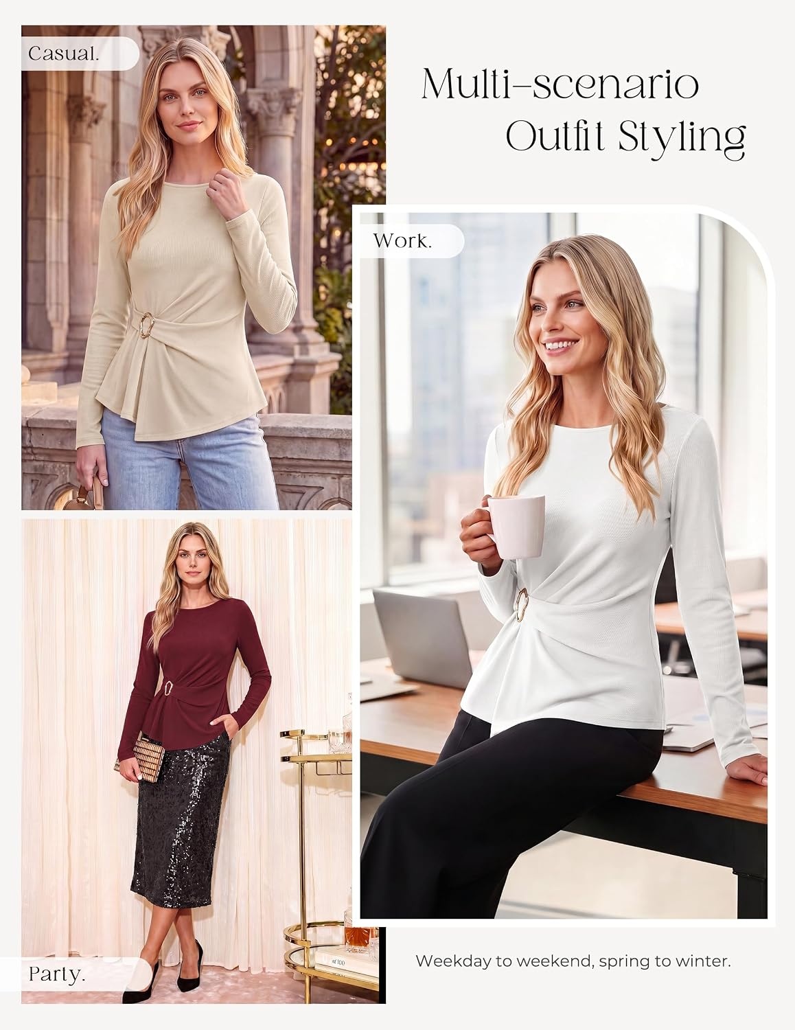 image:imageGRACE KARIN Womens 2026 Fall Peplum Top Dressy CasualApricot