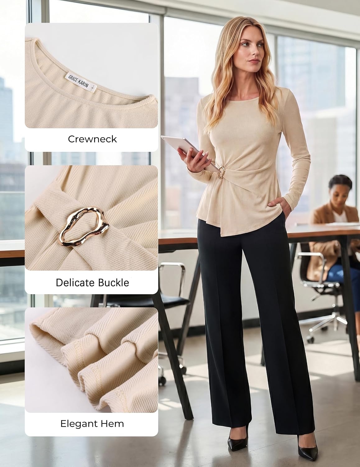 image:imageGRACE KARIN Womens 2026 Fall Peplum Top Dressy CasualApricot