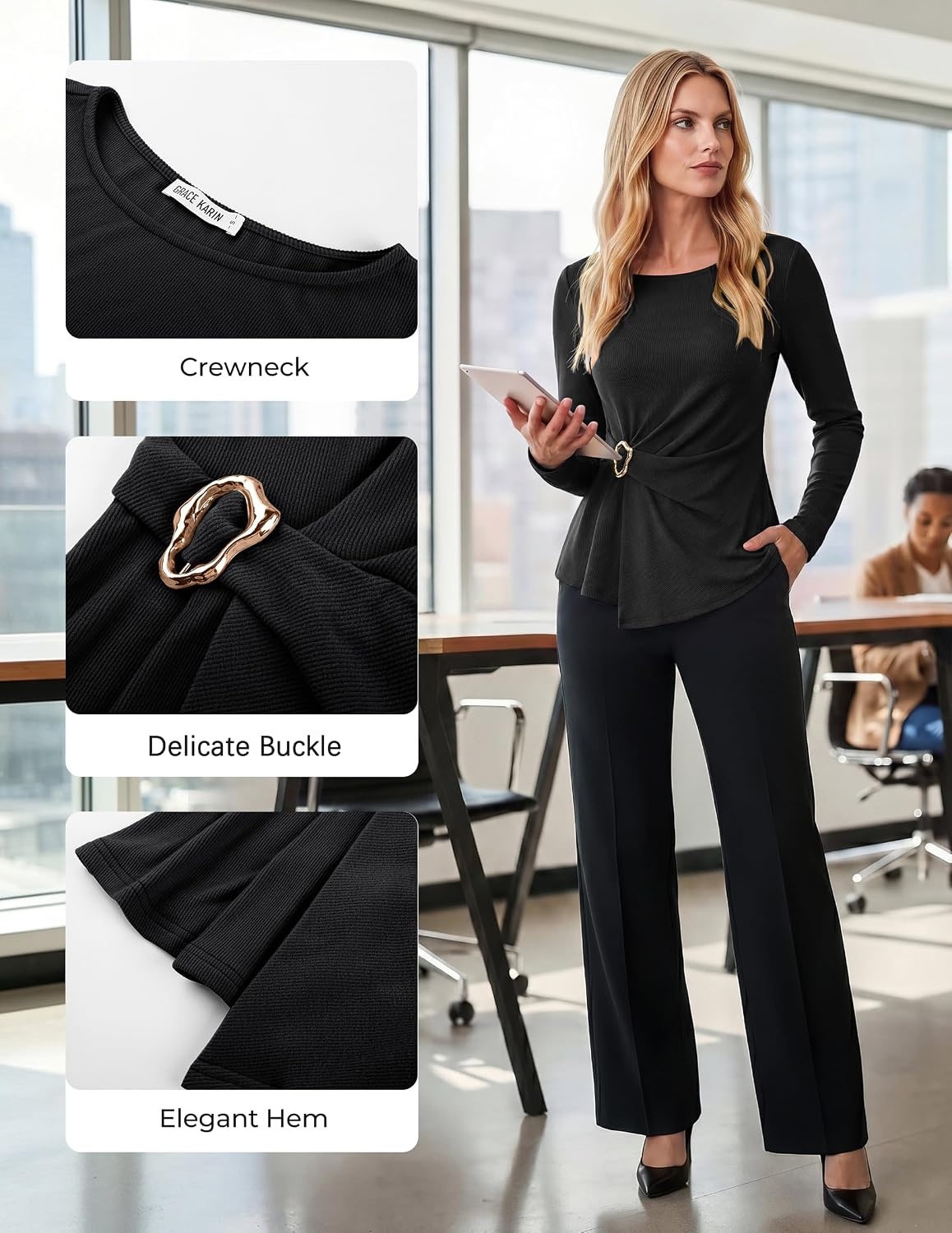 image:imageGRACE KARIN Womens 2026 Fall Peplum Top Dressy CasualBlack
