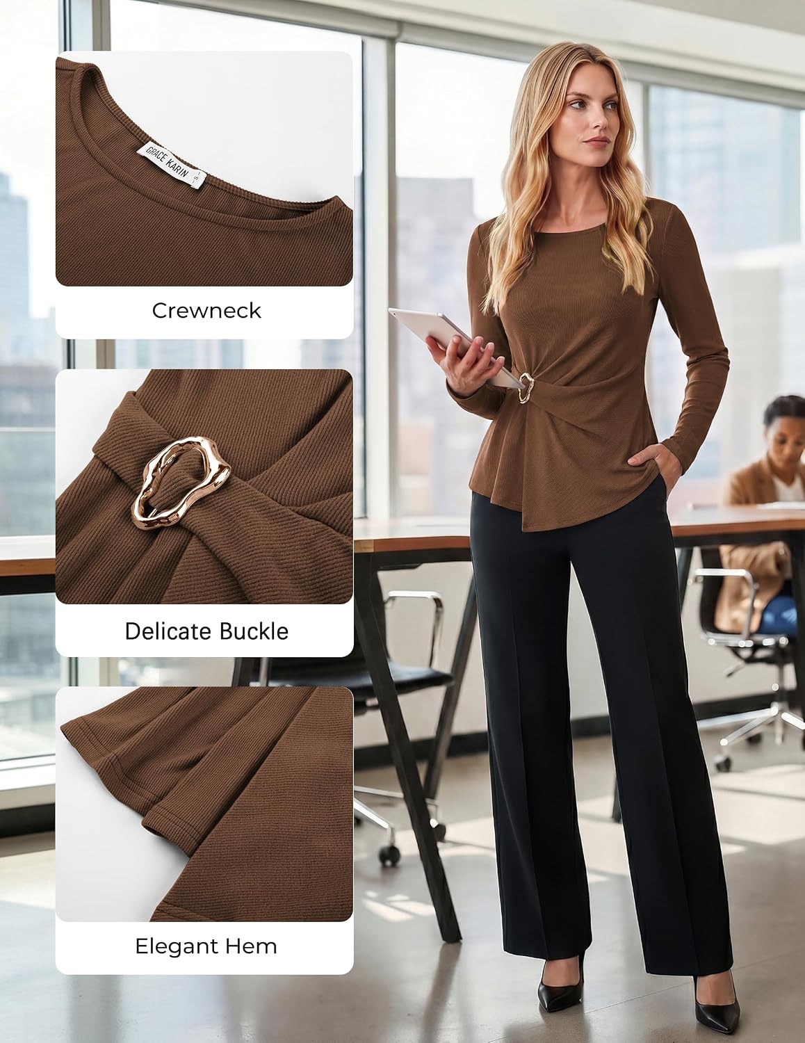 image:imageGRACE KARIN Womens 2026 Fall Peplum Top Dressy CasualCoffee