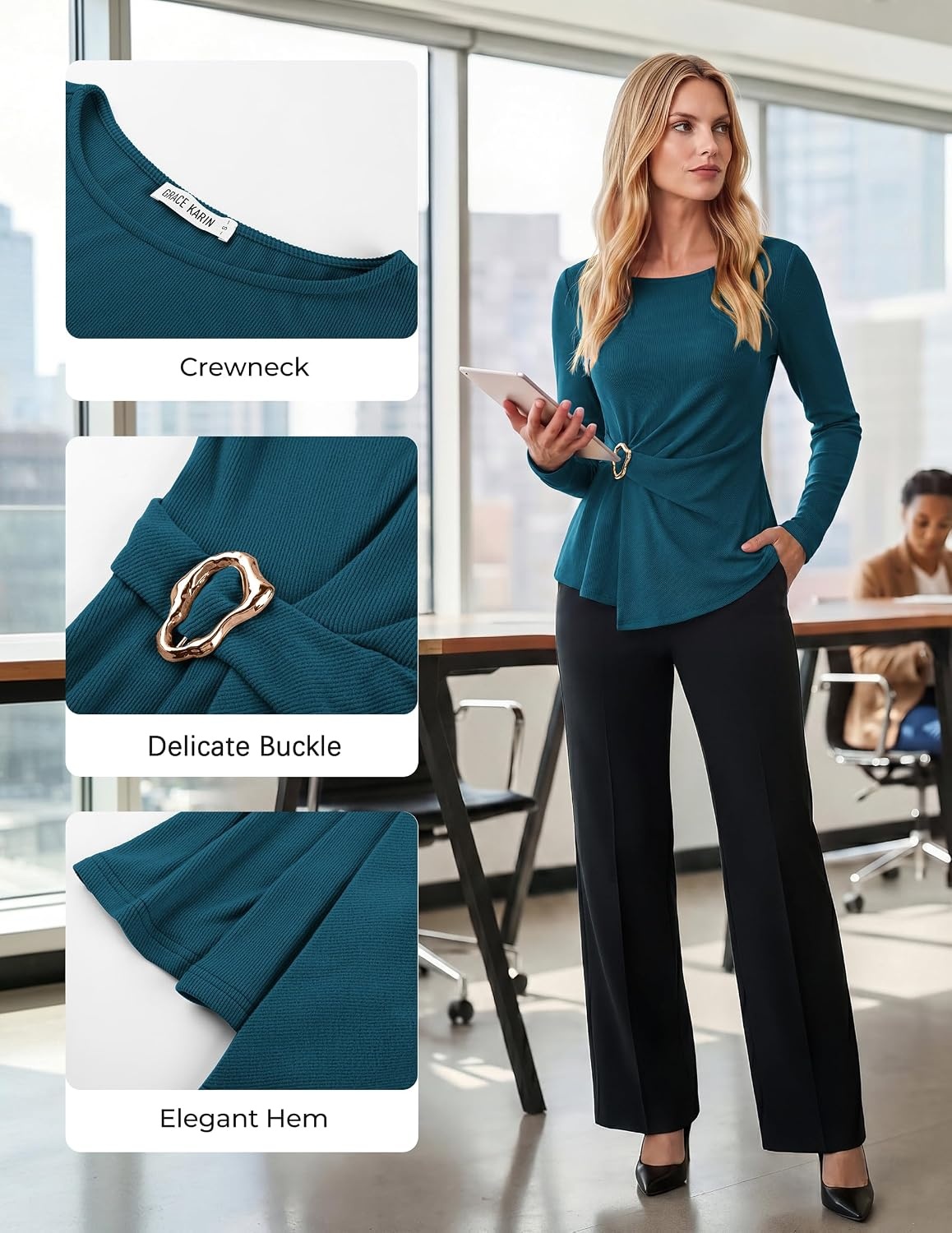image:imageGRACE KARIN Womens 2026 Fall Peplum Top Dressy CasualPeacock Blue