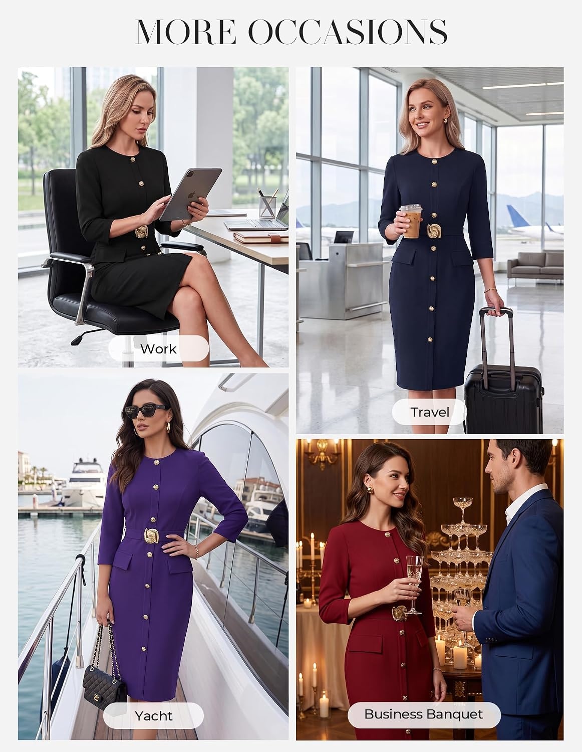 image:imageGRACE KARIN Womens 34 Sleeve Work Office Business Casual DressWine Red