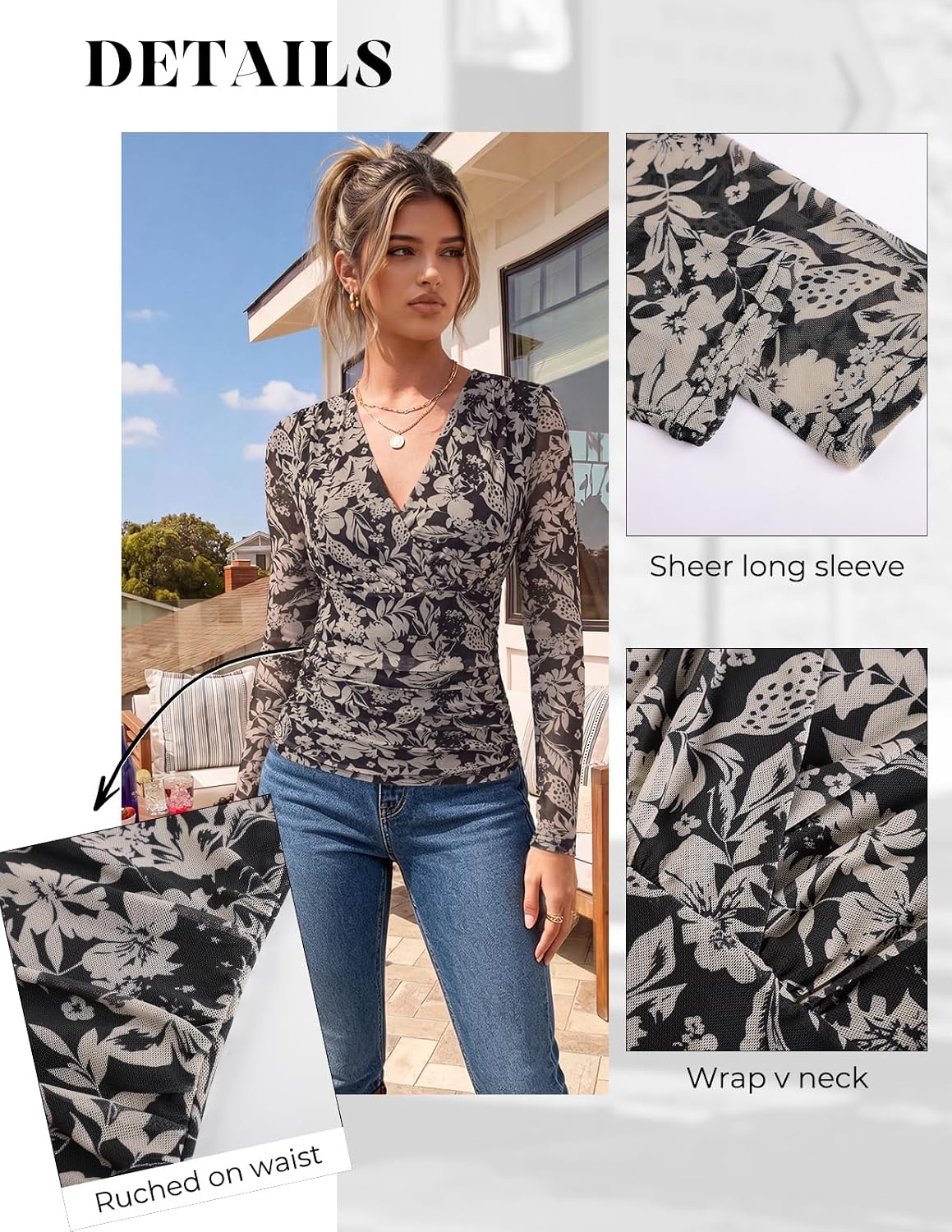 image:imageGRACE KARIN Womens Boho Mesh Tops Long Sleeve Blouses Dressy CasualBlack