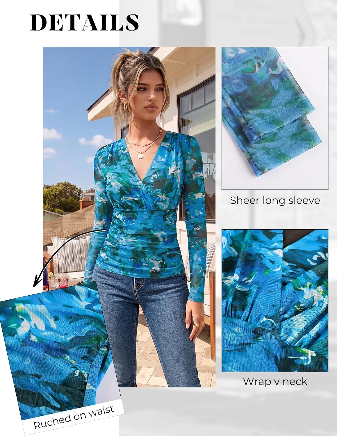 image:imageGRACE KARIN Womens Boho Mesh Tops Long Sleeve Blouses Dressy CasualBlue Green
