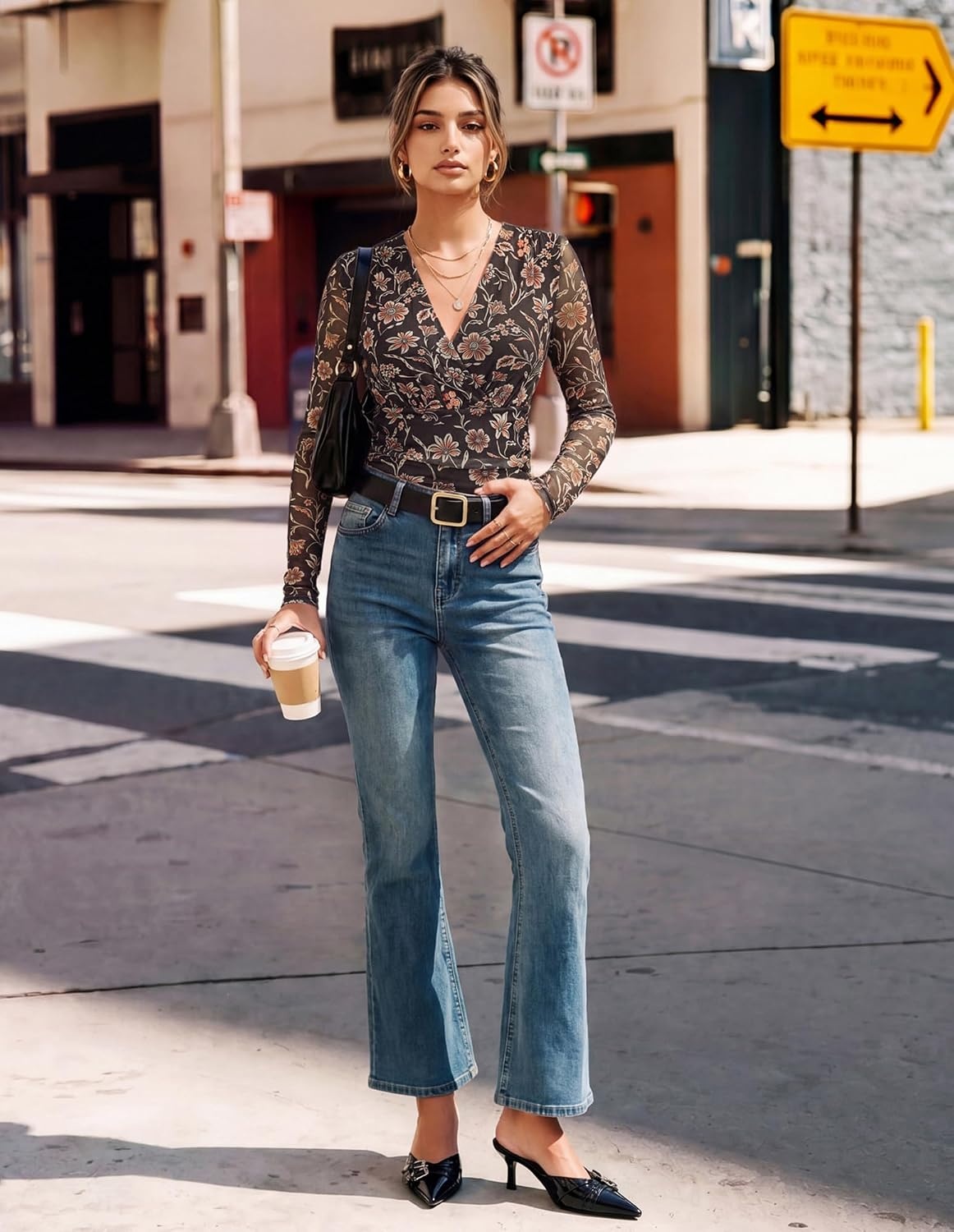 image:imageGRACE KARIN Womens Boho Mesh Tops Long Sleeve Blouses Dressy CasualDark Coffee