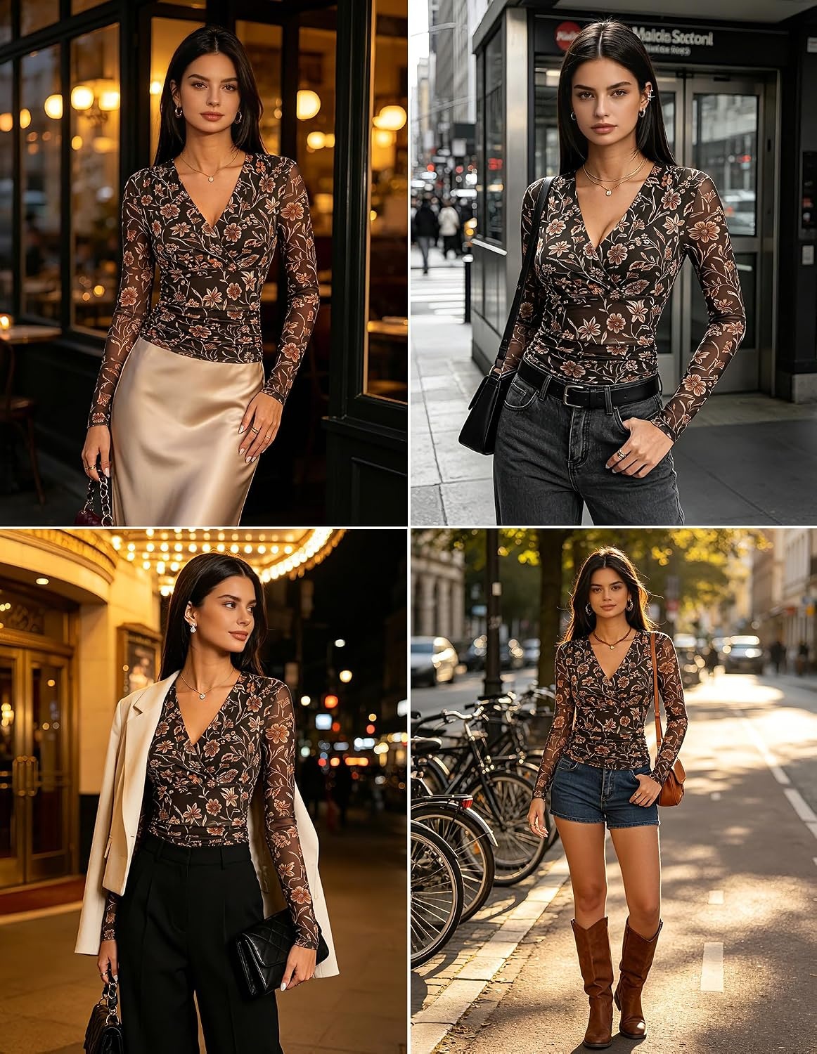image:imageGRACE KARIN Womens Boho Mesh Tops Long Sleeve Blouses Dressy CasualDark Coffee
