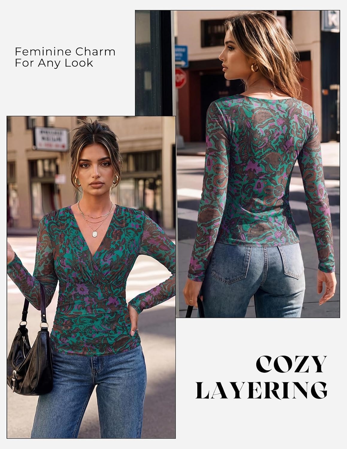 image:imageGRACE KARIN Womens Boho Mesh Tops Long Sleeve Blouses Dressy CasualDark Green