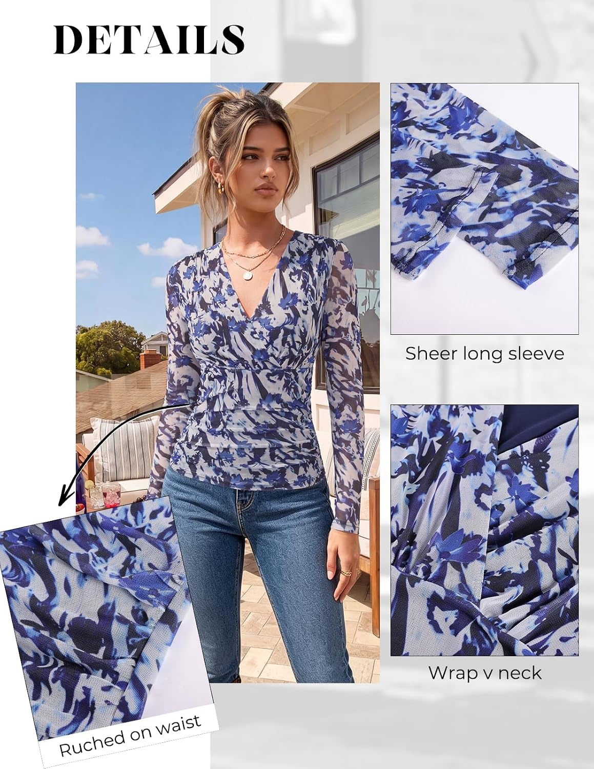 image:imageGRACE KARIN Womens Boho Mesh Tops Long Sleeve Blouses Dressy CasualNavy