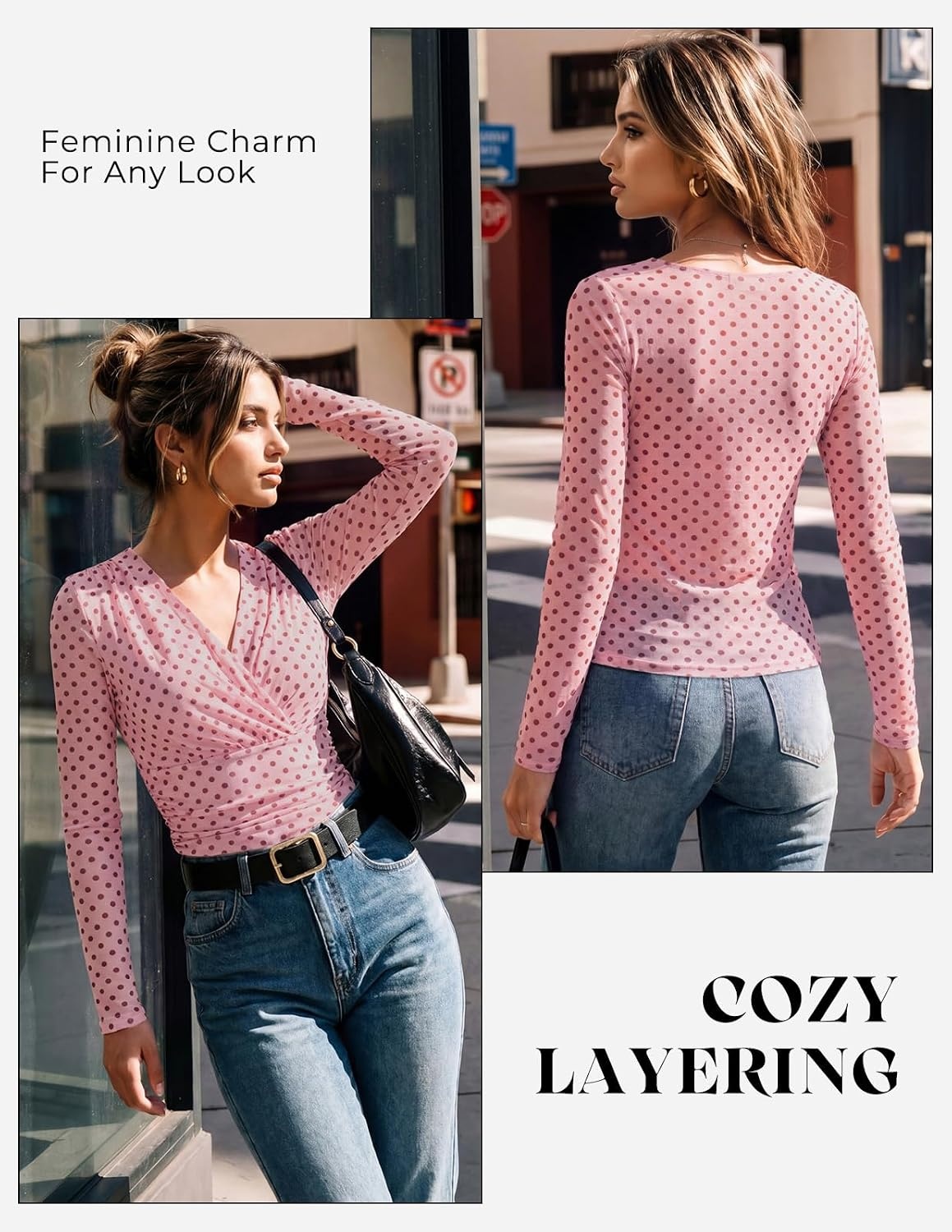 image:imageGRACE KARIN Womens Boho Mesh Tops Long Sleeve Blouses Dressy CasualPink
