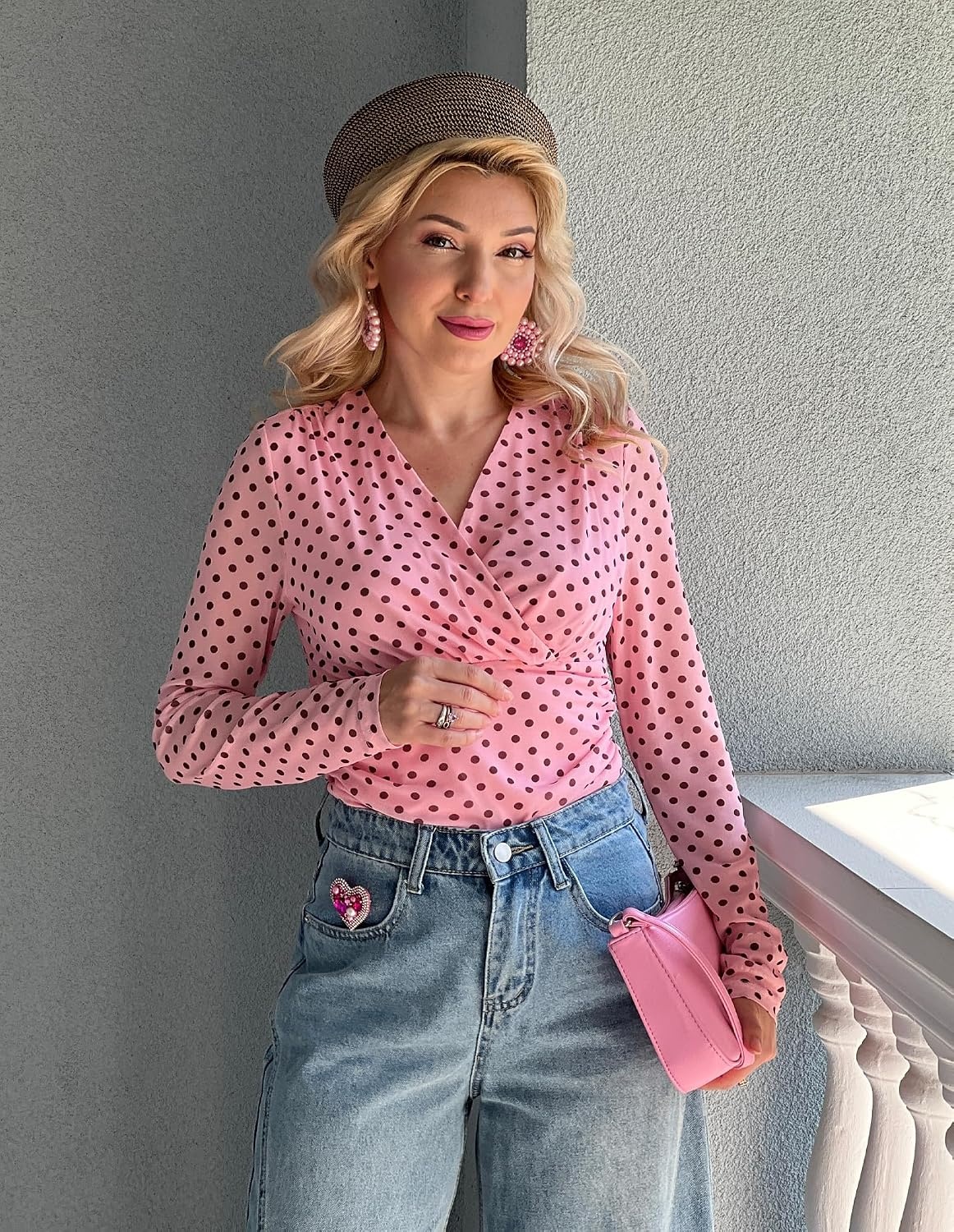 image:imageGRACE KARIN Womens Boho Mesh Tops Long Sleeve Blouses Dressy CasualPink