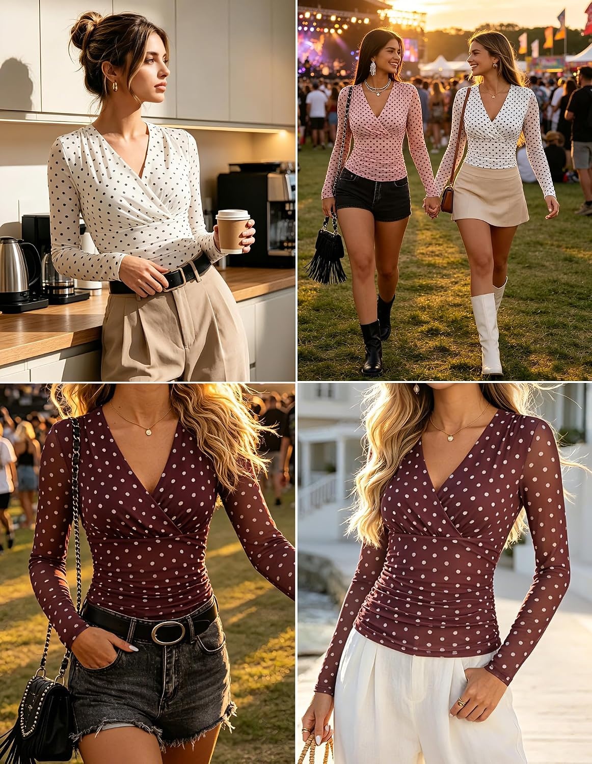 image:imageGRACE KARIN Womens Boho Mesh Tops Long Sleeve Blouses Dressy CasualPink