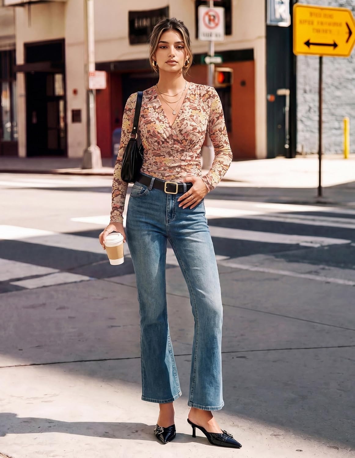image:imageGRACE KARIN Womens Boho Mesh Tops Long Sleeve Blouses Dressy CasualPink Brown