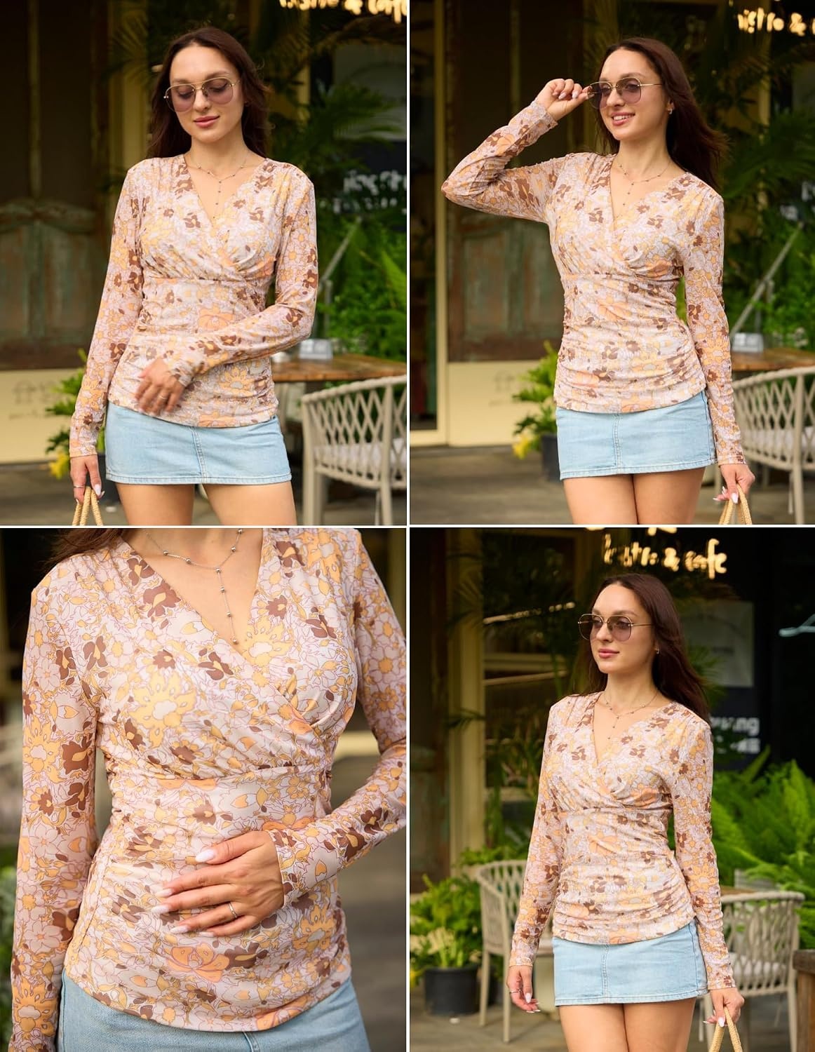 image:imageGRACE KARIN Womens Boho Mesh Tops Long Sleeve Blouses Dressy CasualYellow Beige