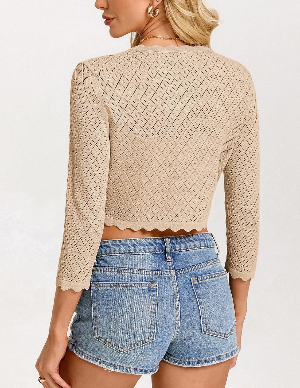 image:imageGRACE KARIN Womens Bolero Shrug 34 Sleeve Crochet Cropped Cardigan Open Front Knit Shrugs for DressesApricot