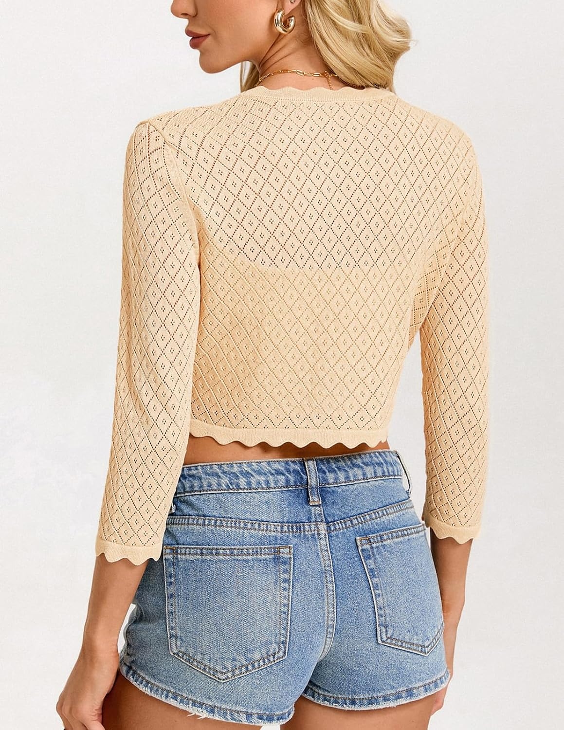 image:imageGRACE KARIN Womens Bolero Shrug 34 Sleeve Crochet Cropped Cardigan Open Front Knit Shrugs for DressesBeige