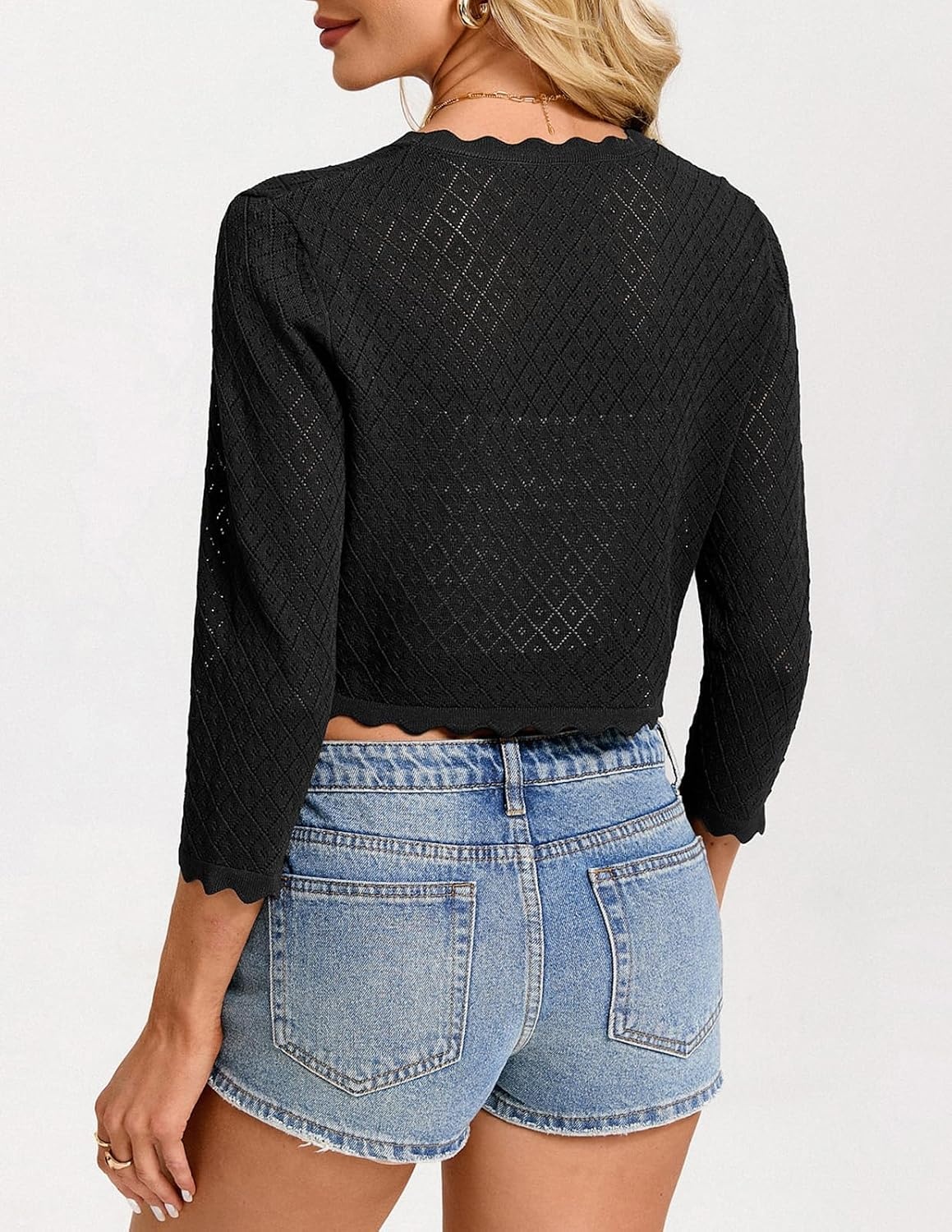 image:imageGRACE KARIN Womens Bolero Shrug 34 Sleeve Crochet Cropped Cardigan Open Front Knit Shrugs for DressesBlack