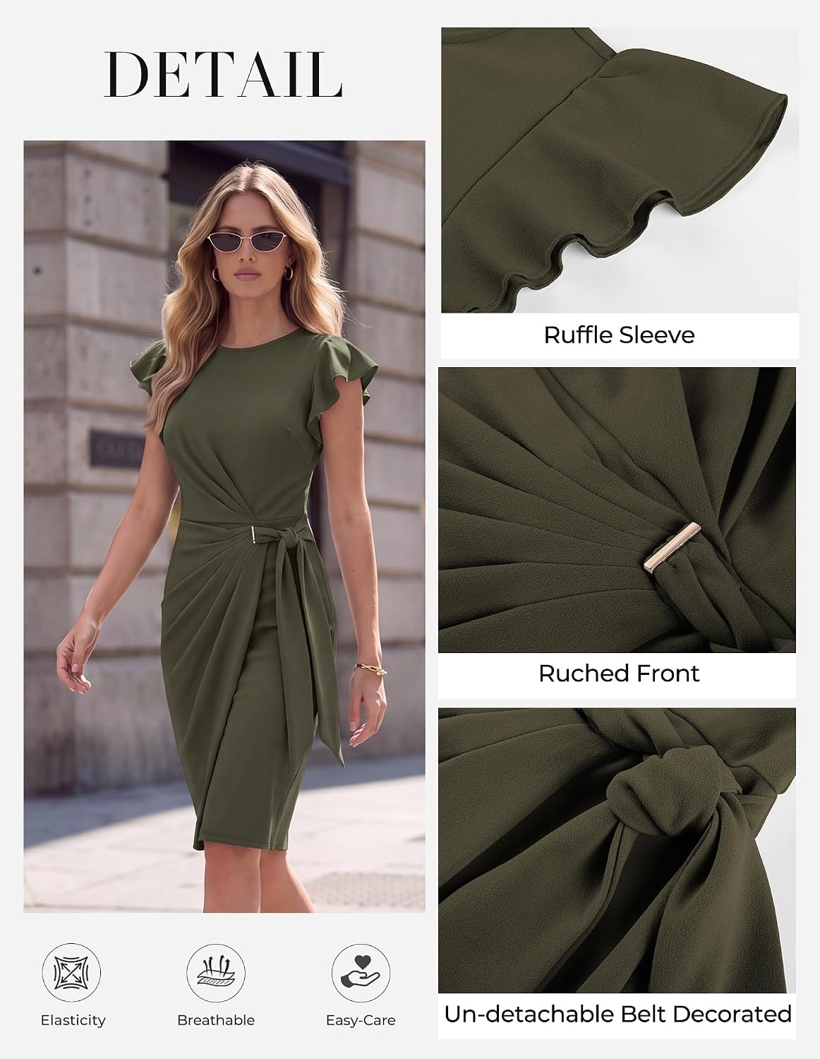image:imageGRACE KARIN Womens Business Casual Midi Dress Church Work Bodycon DressesArmy Green