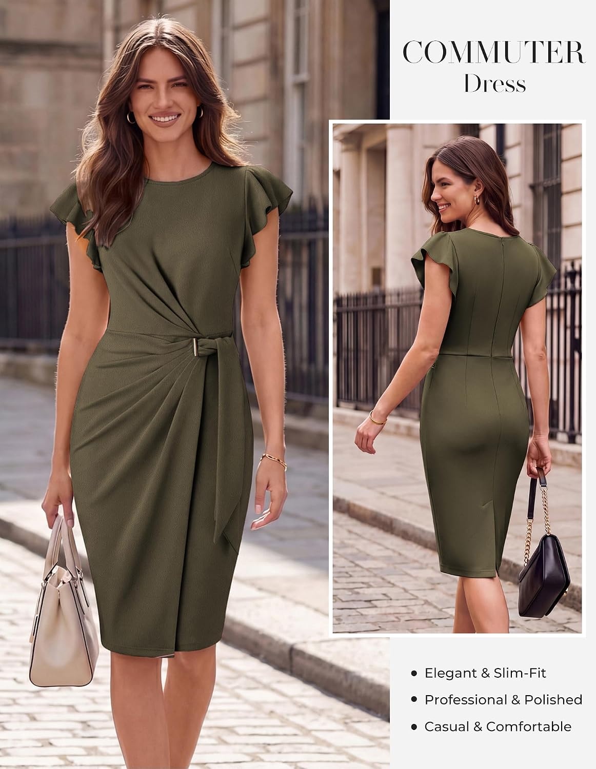 image:imageGRACE KARIN Womens Business Casual Midi Dress Church Work Bodycon DressesArmy Green