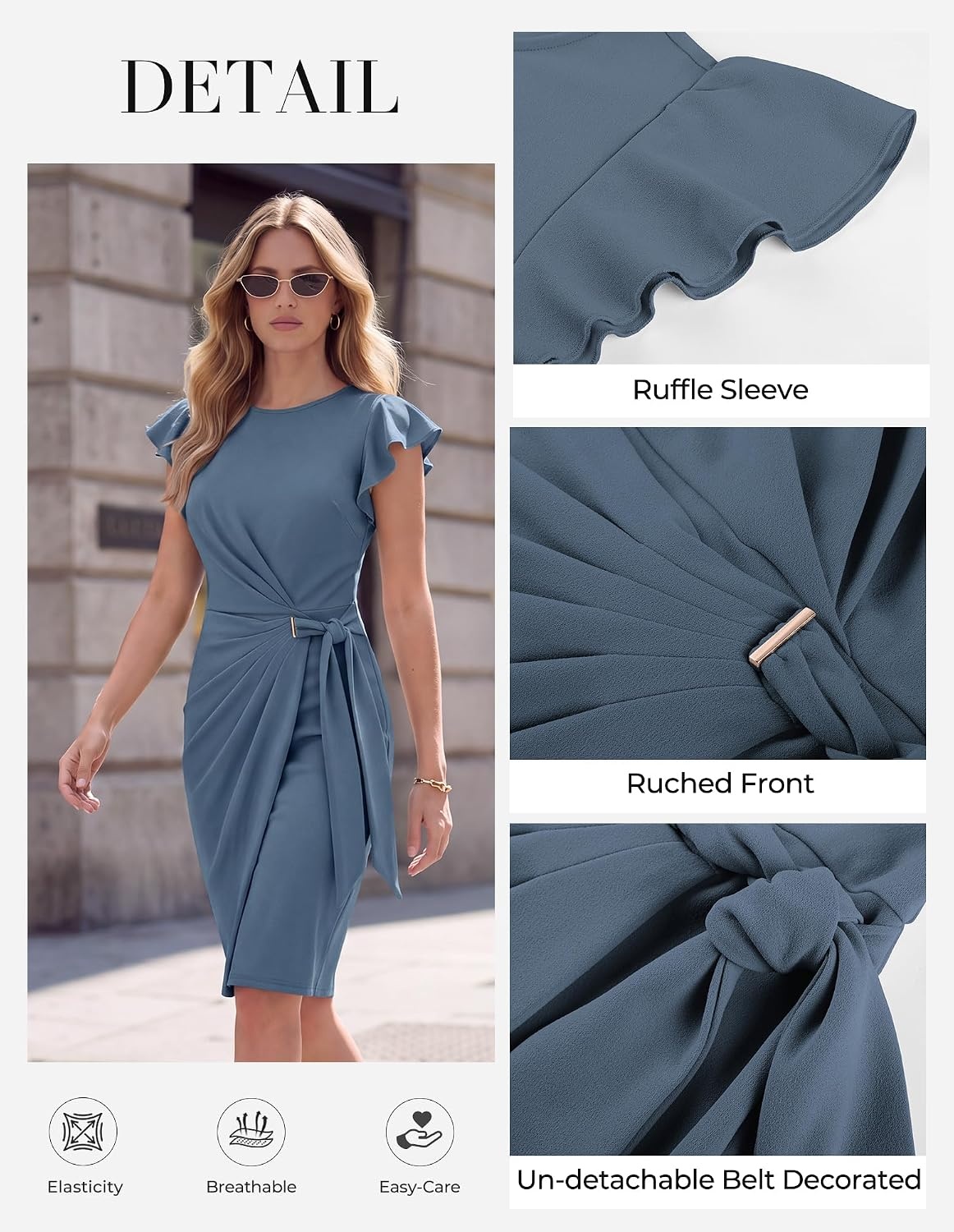 image:imageGRACE KARIN Womens Business Casual Midi Dress Church Work Bodycon DressesGray Blue