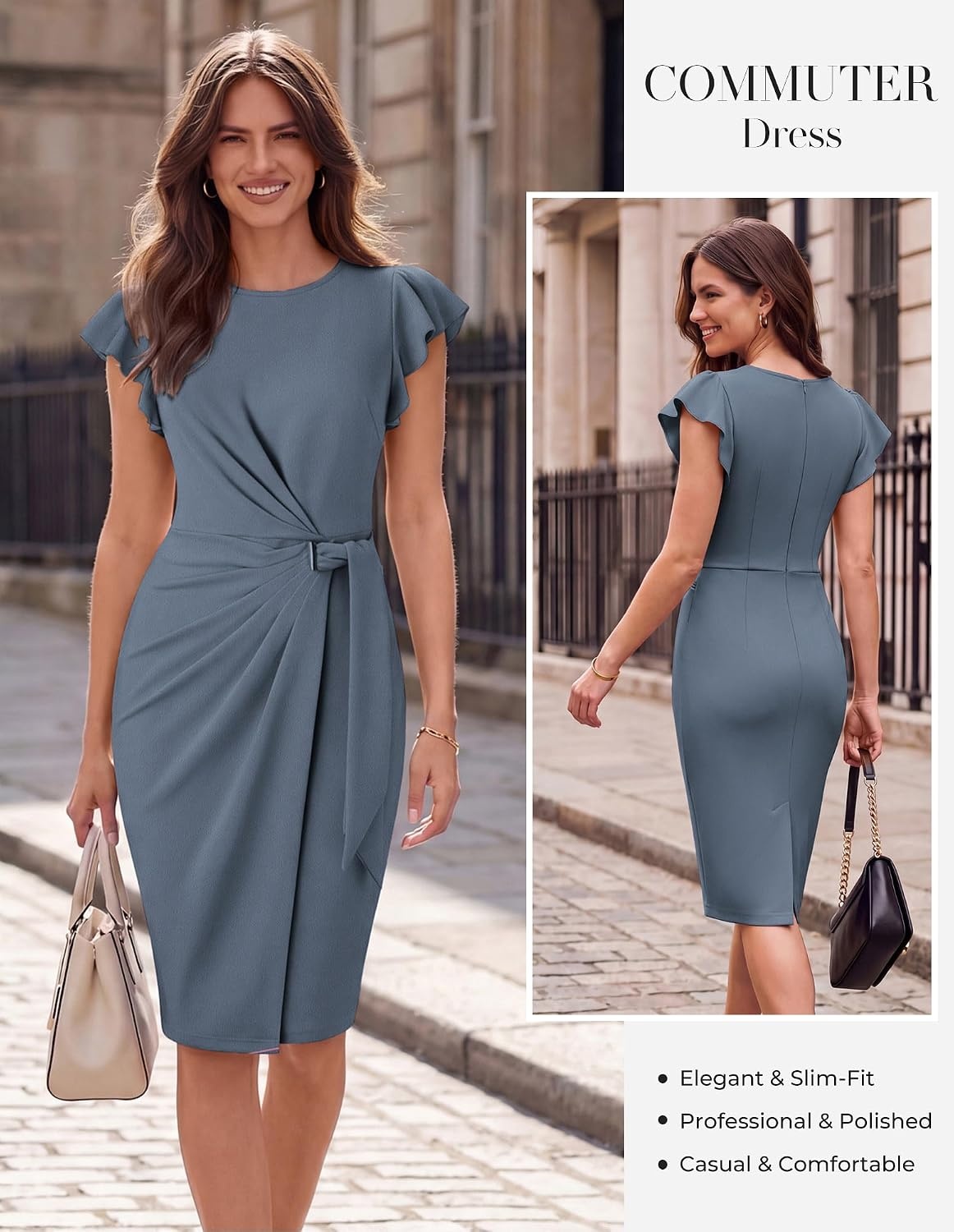 image:imageGRACE KARIN Womens Business Casual Midi Dress Church Work Bodycon DressesGray Blue