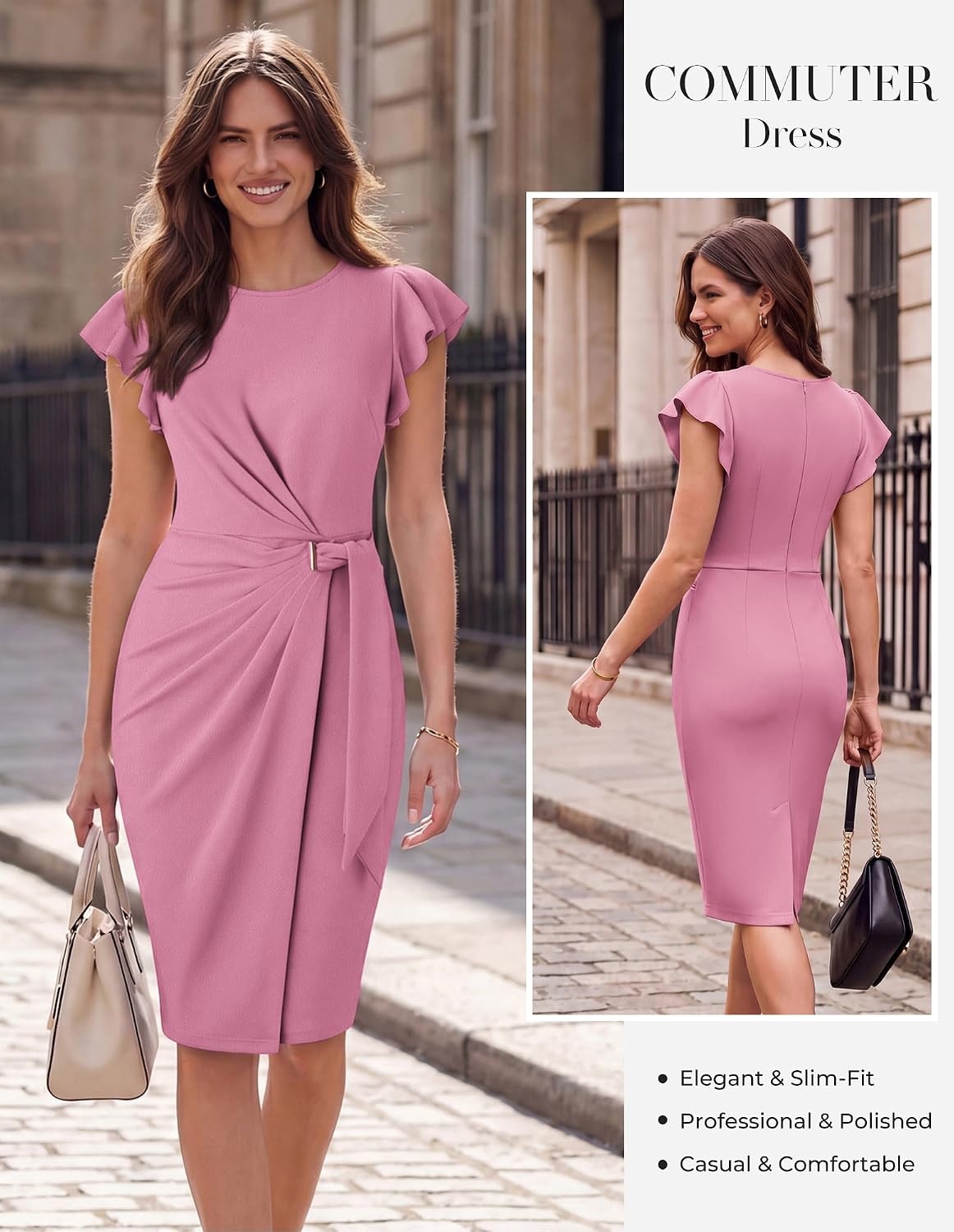 image:imageGRACE KARIN Womens Business Casual Midi Dress Church Work Bodycon DressesGray Pink