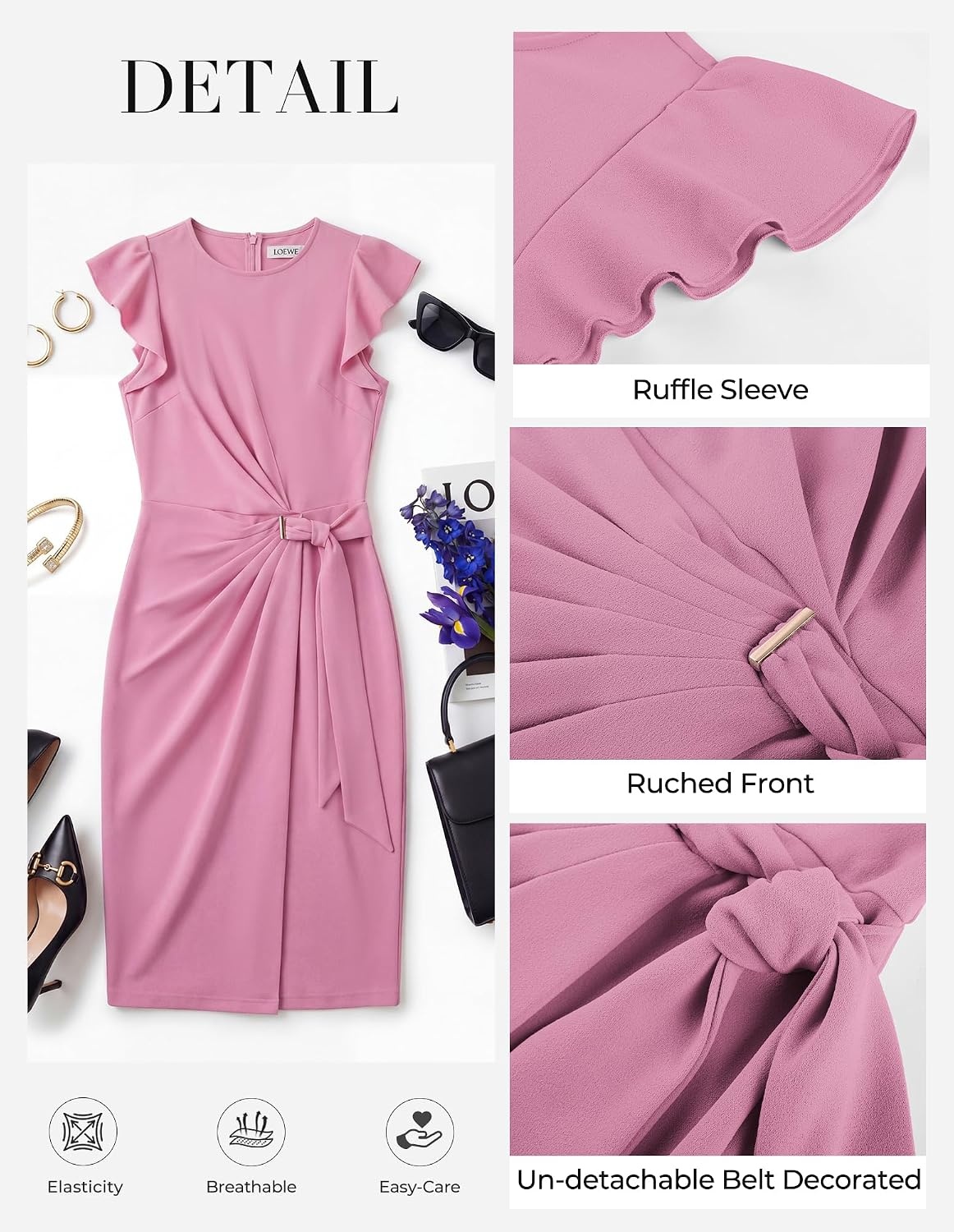 image:imageGRACE KARIN Womens Business Casual Midi Dress Church Work Bodycon DressesGray Pink