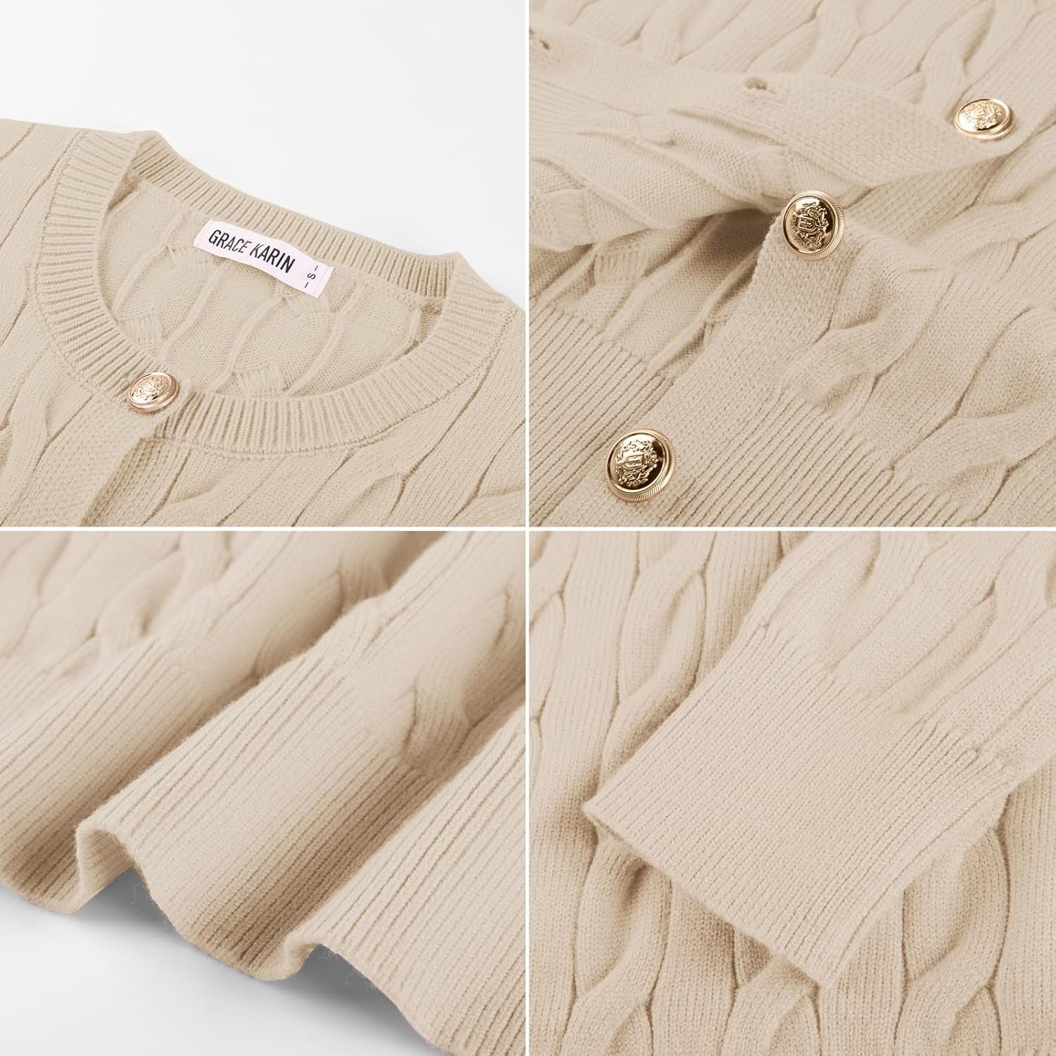 image:imageGRACE KARIN Womens Button Up Cable Knit Cardigan Sweaters Fall Outfits 2026Cream Beige