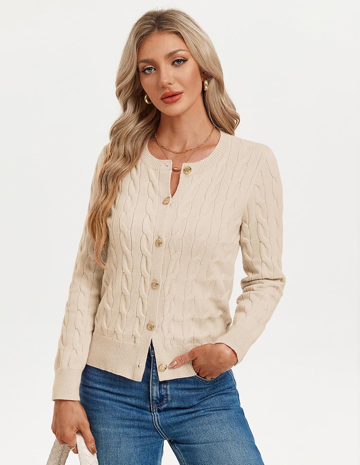 image:imageGRACE KARIN Womens Button Up Cable Knit Cardigan Sweaters Fall Outfits 2026Cream Beige