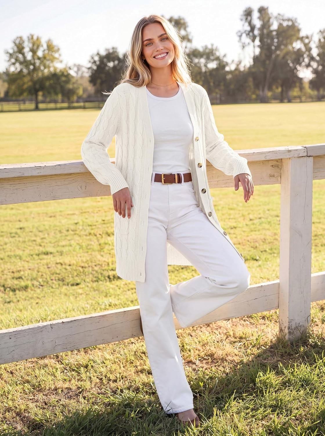 image:imageGRACE KARIN Womens Cable Knit Sweater Button Long Chunky CardiganWhite