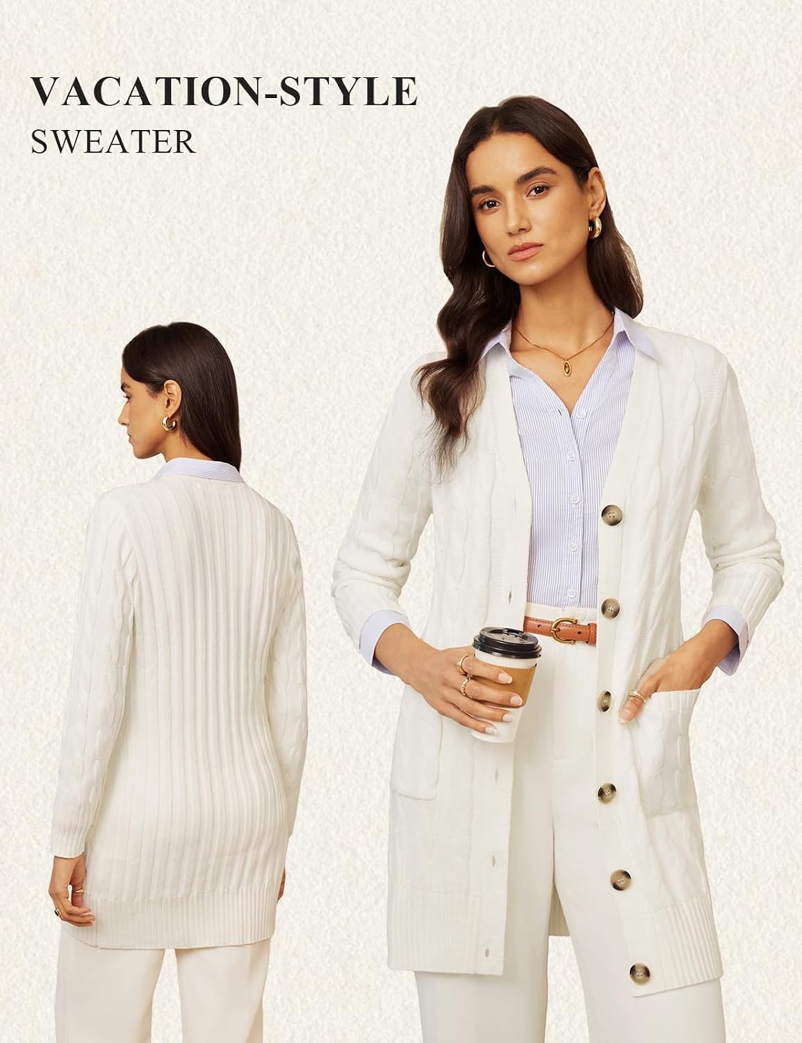 image:imageGRACE KARIN Womens Cable Knit Sweater Button Long Chunky CardiganWhite
