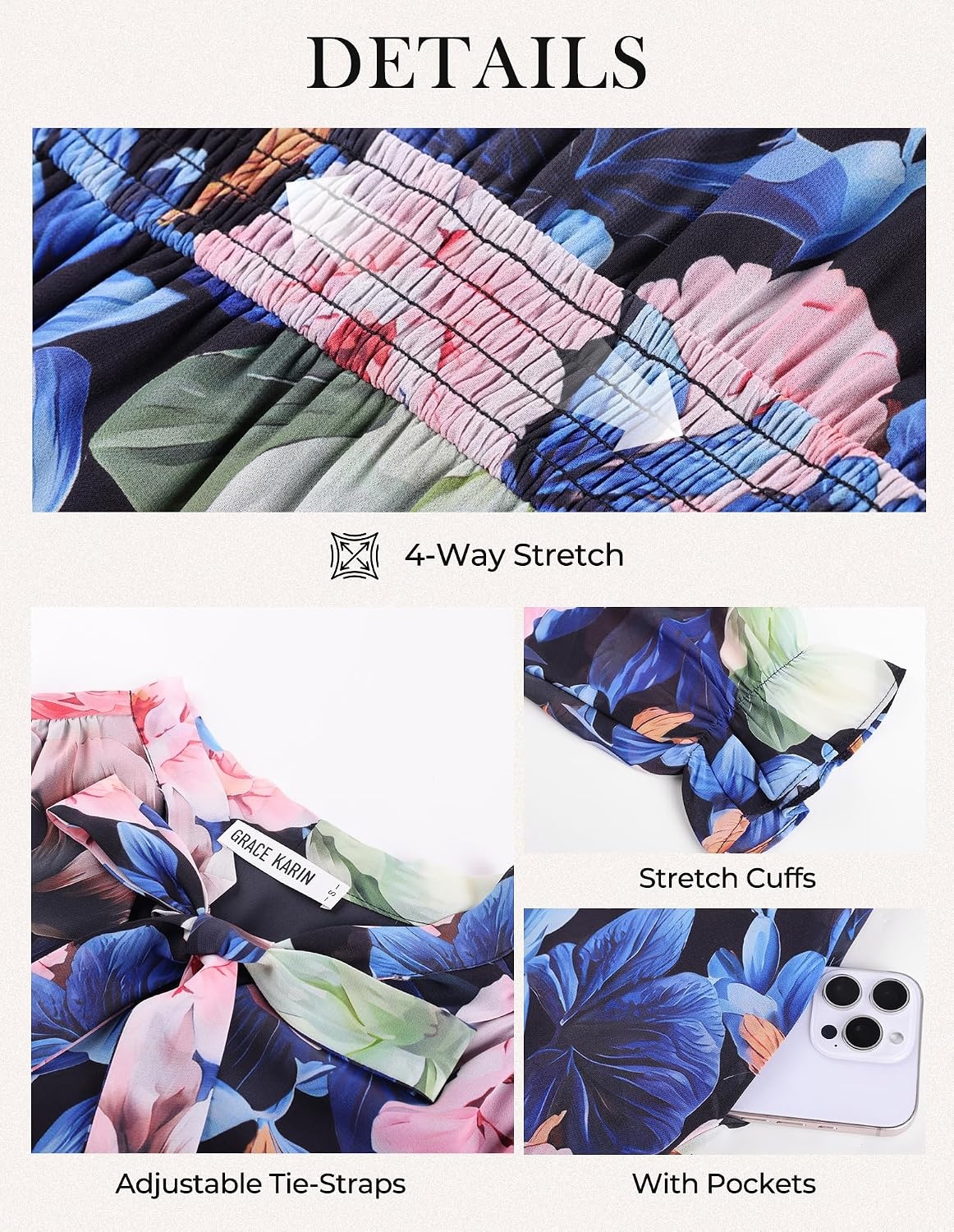 image:imageGRACE KARIN Womens Casual Long Sleeve Chiffon Floral Mini Fall DressesBlue Pink