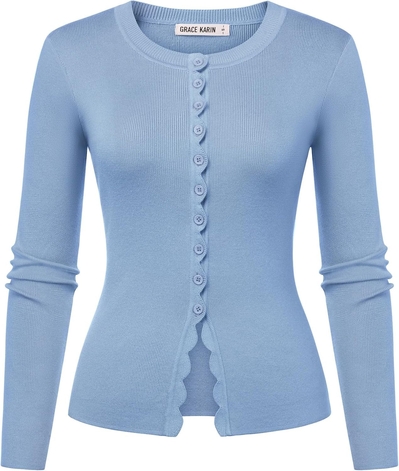 image:imageGRACE KARIN Womens Lightweight Cardigan Sweaters Cropped Button Up Scalloped Fall Outfits for Women 2026Light Blue