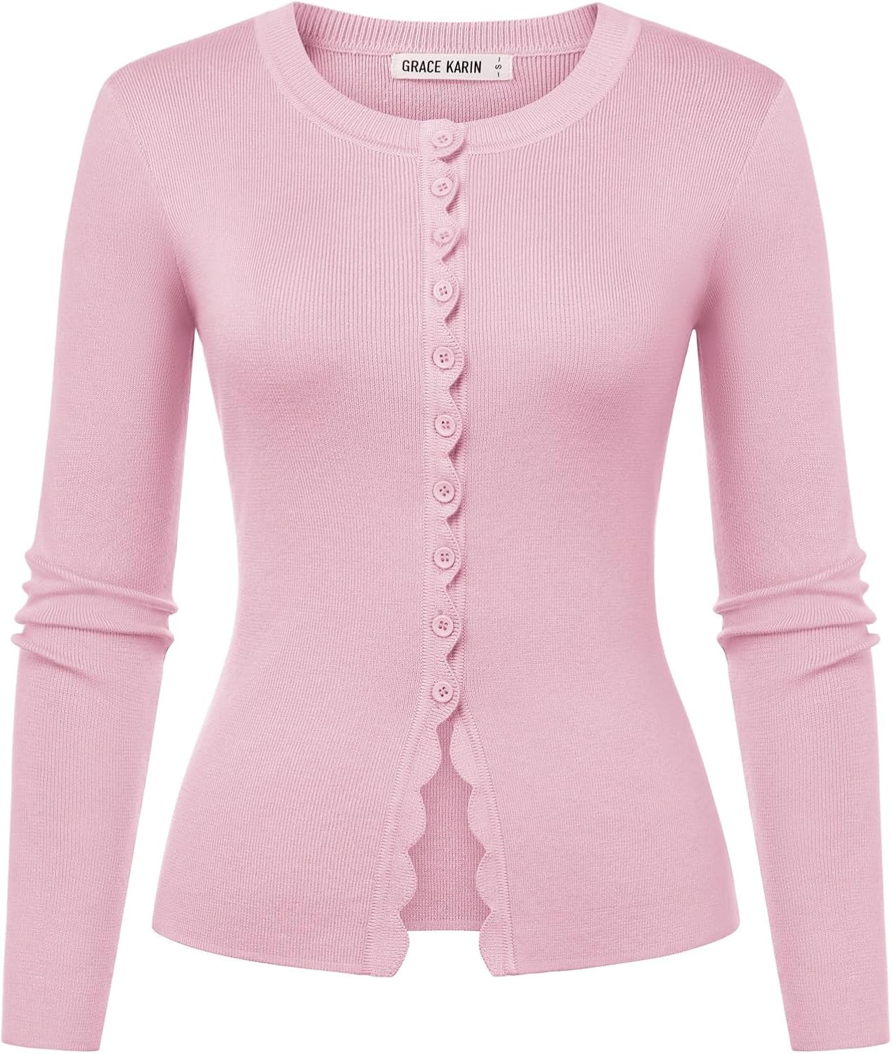 image:imageGRACE KARIN Womens Lightweight Cardigan Sweaters Cropped Button Up Scalloped Fall Outfits for Women 2026Pink