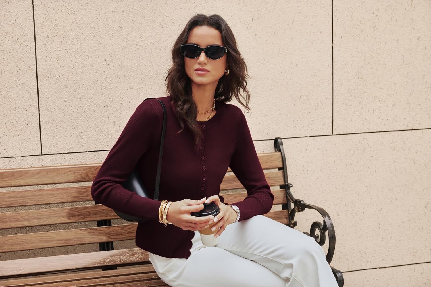 image:imageGRACE KARIN Womens Lightweight Cardigan Sweaters Cropped Button Up Scalloped Fall Outfits for Women 2026Wine Red