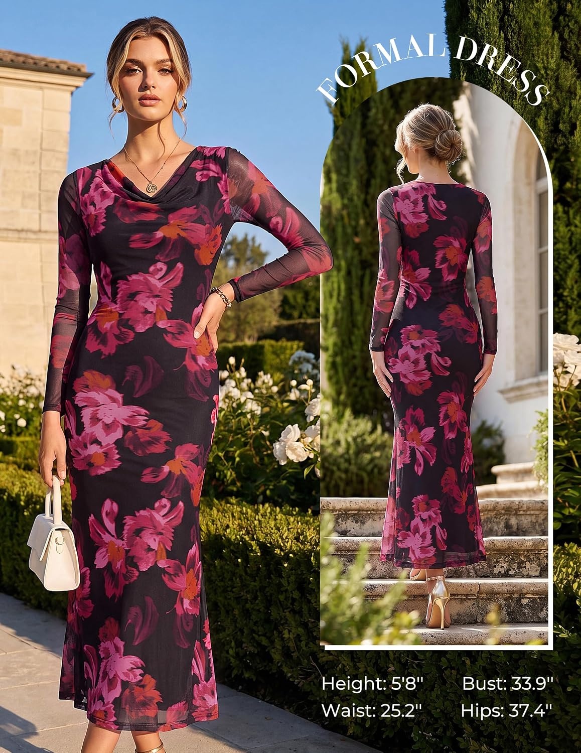 image:imageGRACE KARIN Womens Long Sleeve Floral Wedding Guest Maxi DressBlack