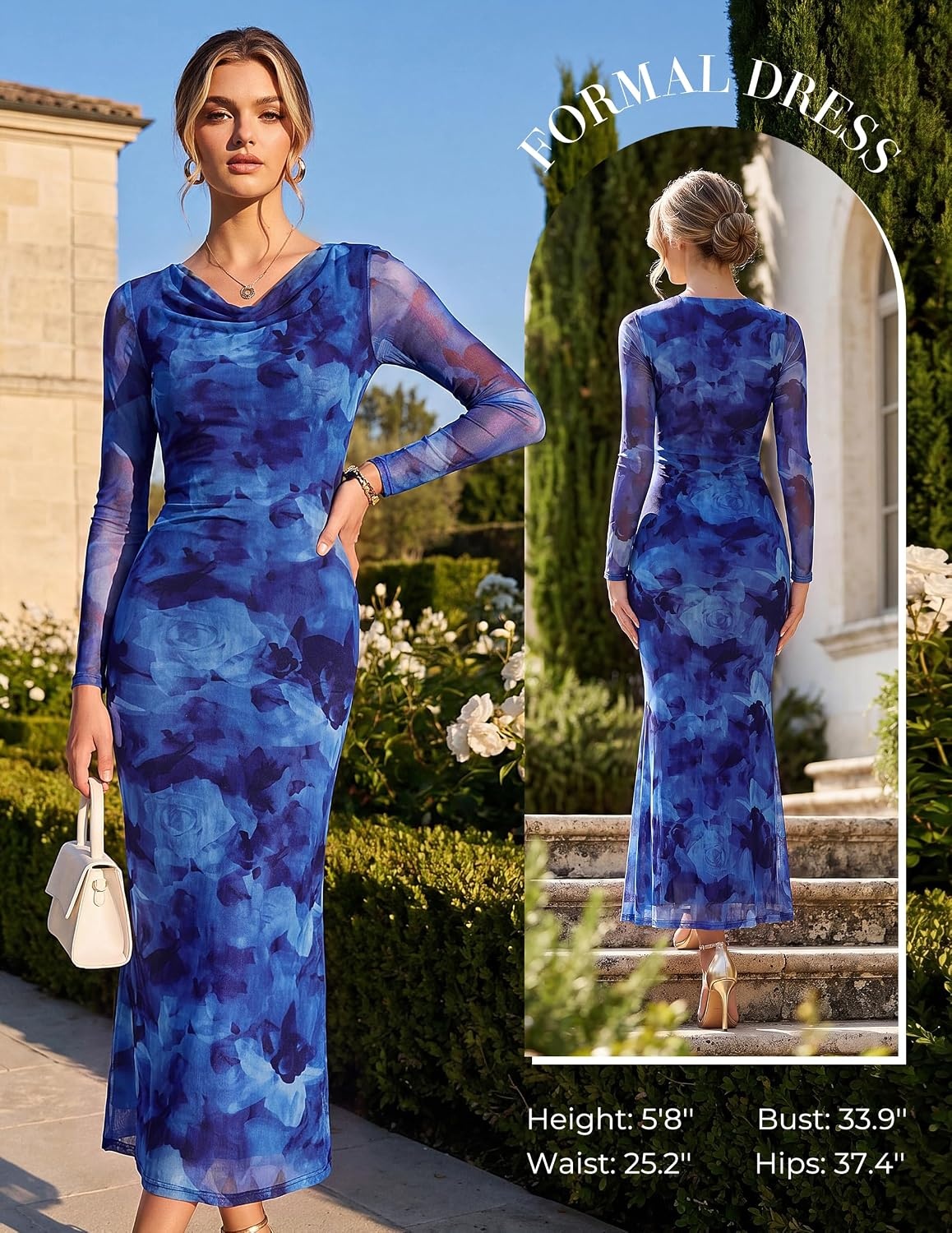 image:imageGRACE KARIN Womens Long Sleeve Floral Wedding Guest Maxi DressBlue