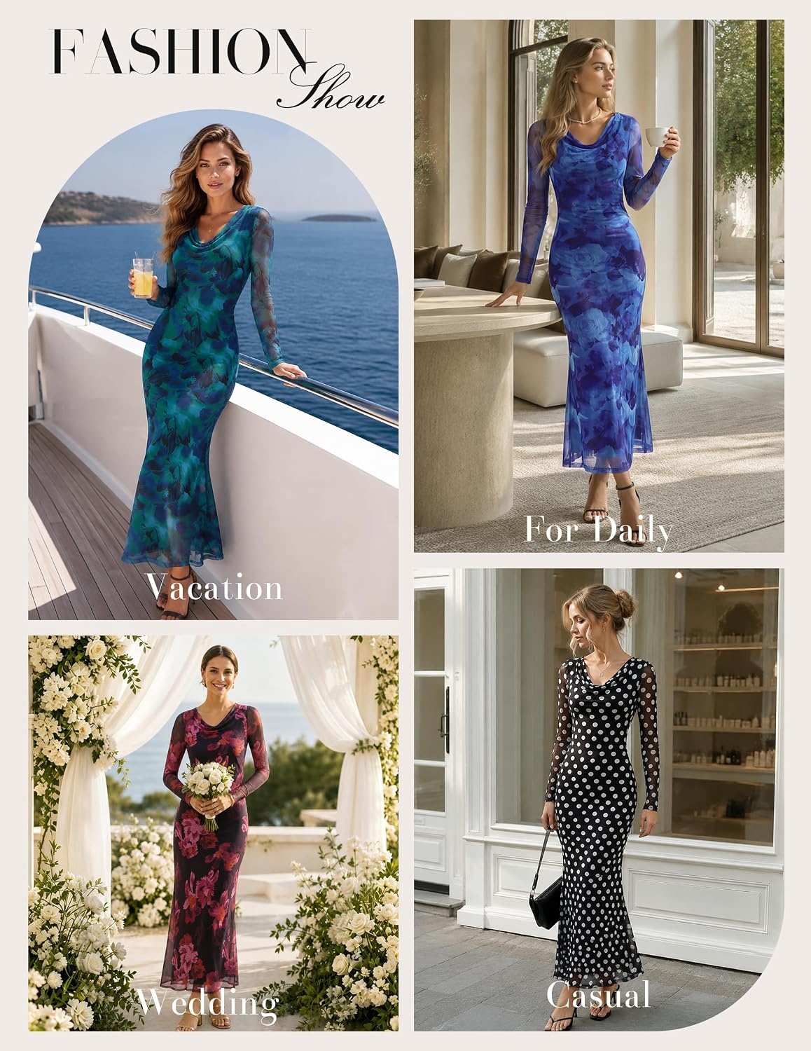 image:imageGRACE KARIN Womens Long Sleeve Floral Wedding Guest Maxi DressBlue Green