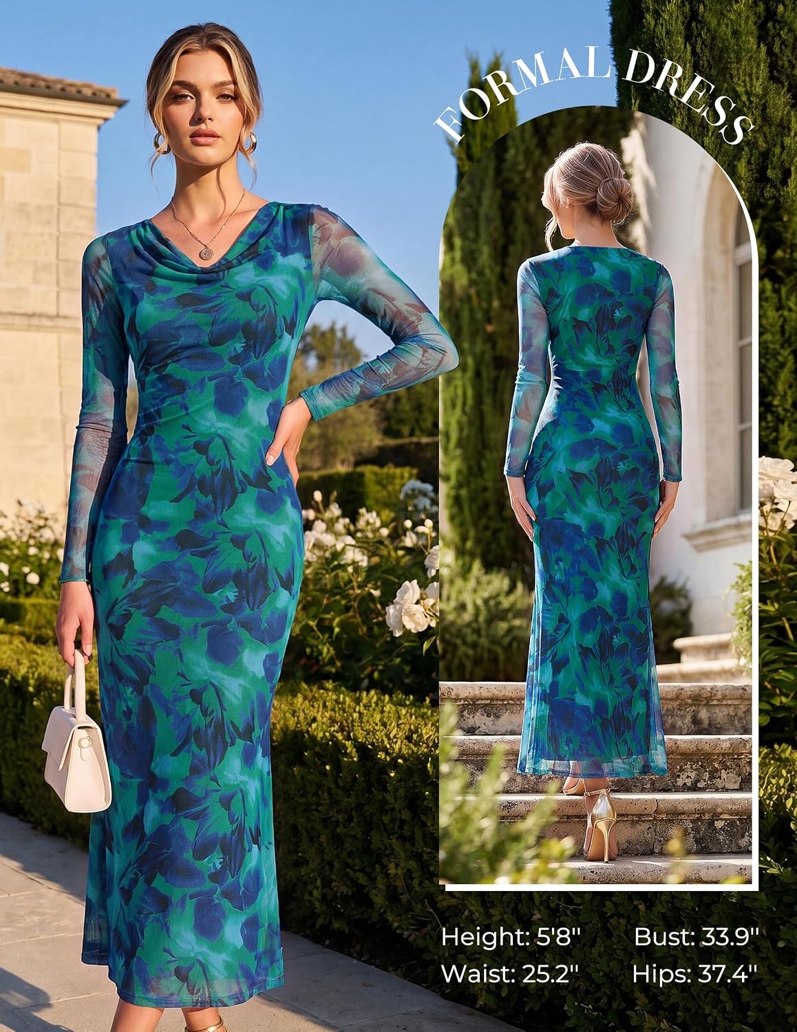 image:imageGRACE KARIN Womens Long Sleeve Floral Wedding Guest Maxi DressBlue Green