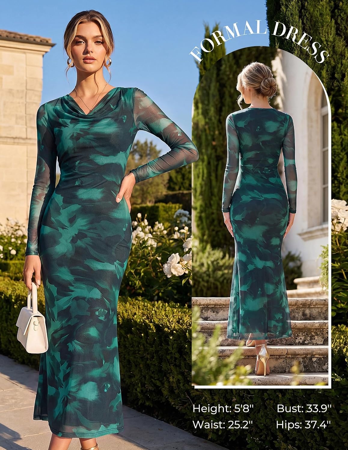 image:imageGRACE KARIN Womens Long Sleeve Floral Wedding Guest Maxi DressGreen