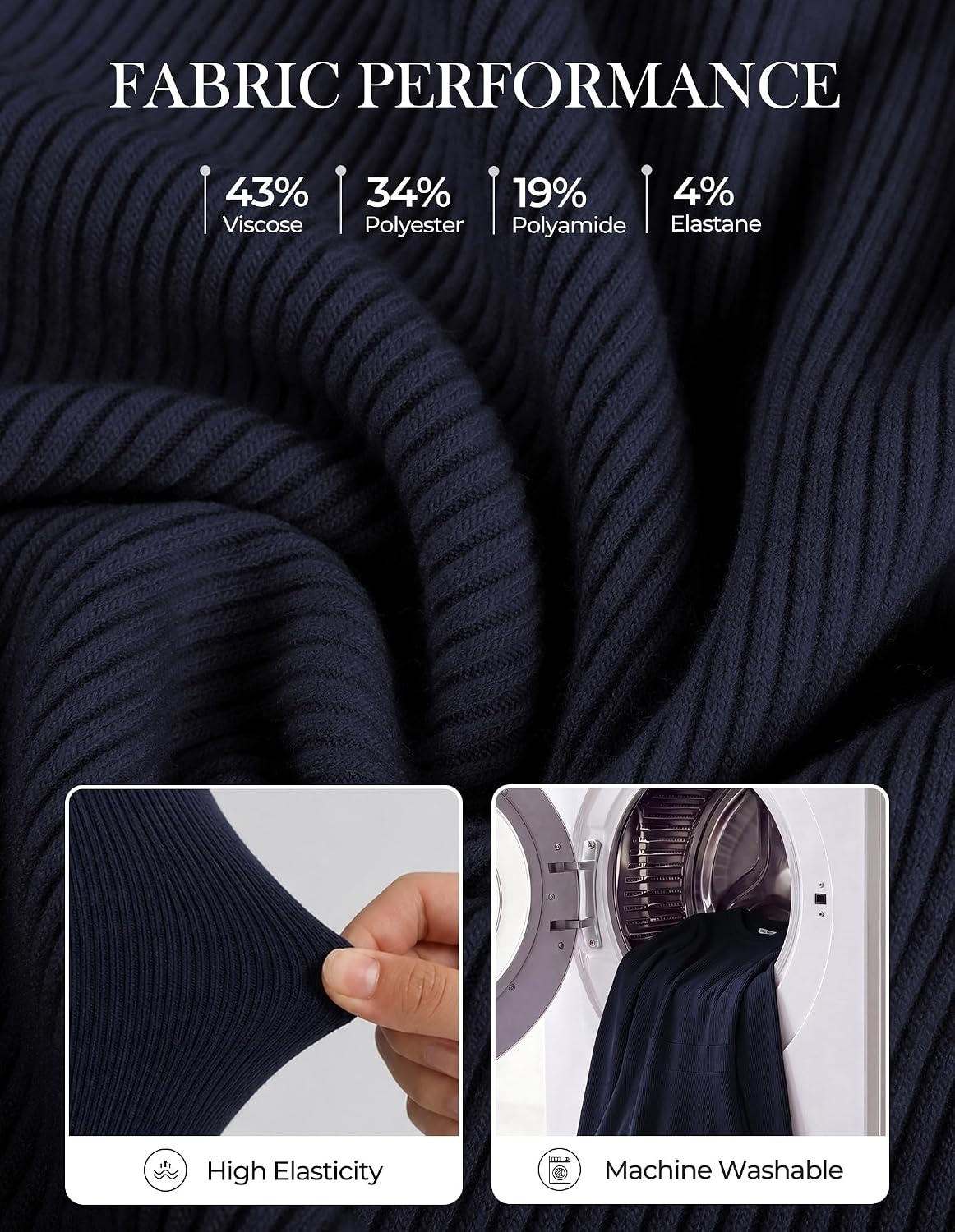 image:imageGRACE KARIN Womens Long Sleeve Ribbed Knit Mini Sweater Dress with PocketsNavy Blue