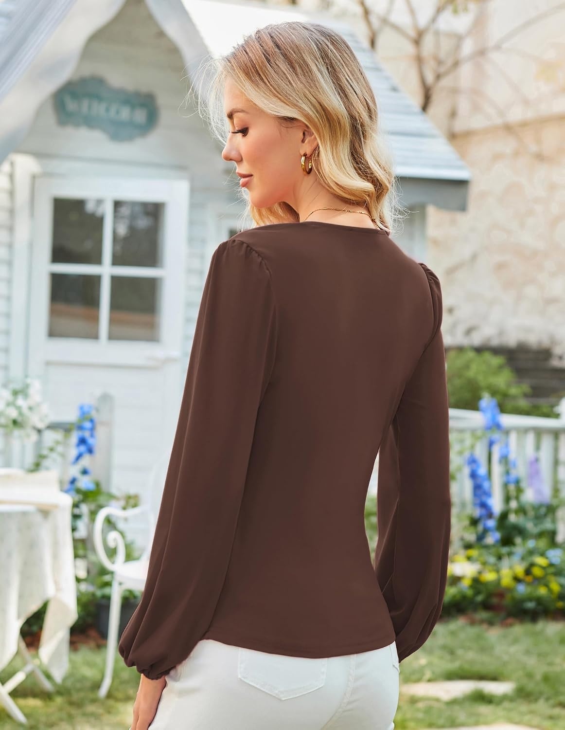 image:imageGRACE KARIN Womens Long Sleeve Tops Dressy Casual Wrap Fall BlousesCoffee