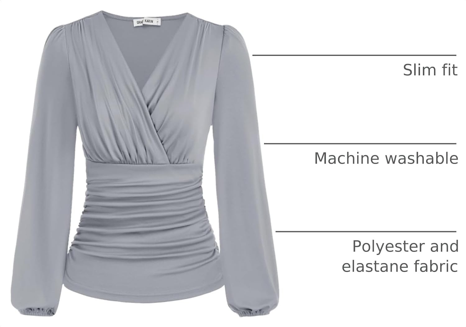 image:imageGRACE KARIN Womens Long Sleeve Tops Dressy Casual Wrap Fall BlousesLight Grey
