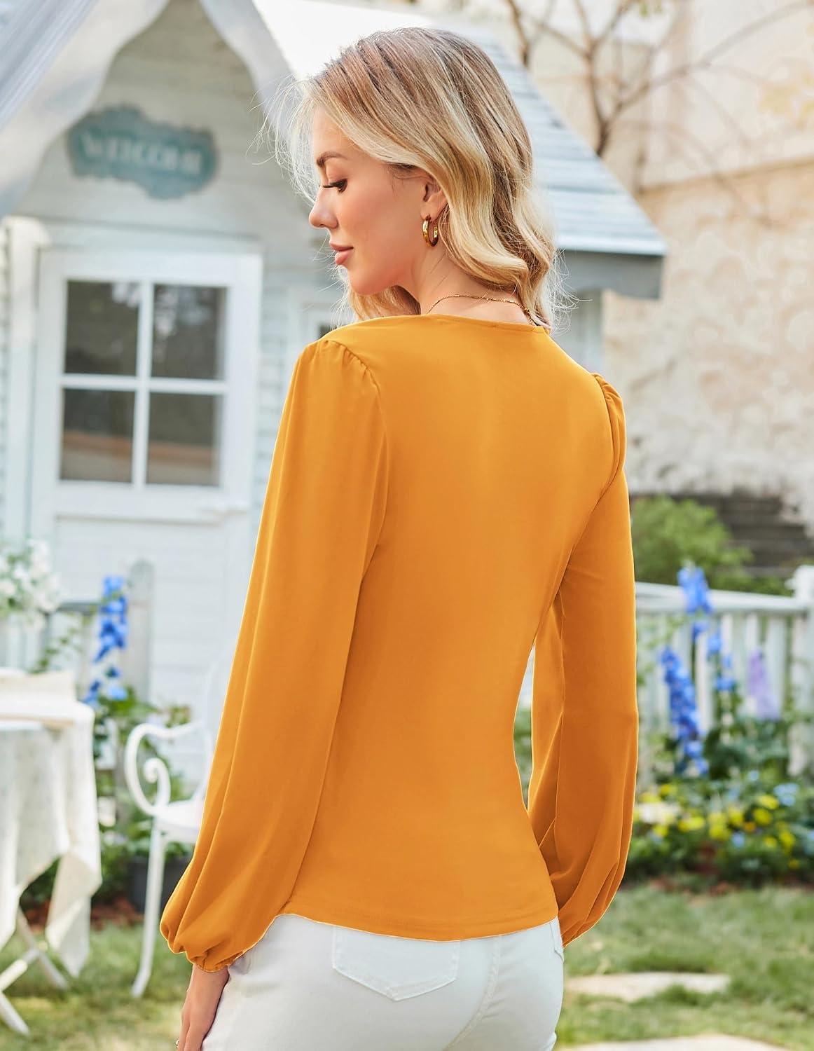image:imageGRACE KARIN Womens Long Sleeve Tops Dressy Casual Wrap Fall BlousesMustard Yellow
