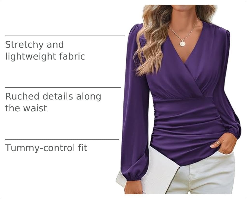 image:imageGRACE KARIN Womens Long Sleeve Tops Dressy Casual Wrap Fall BlousesPurple