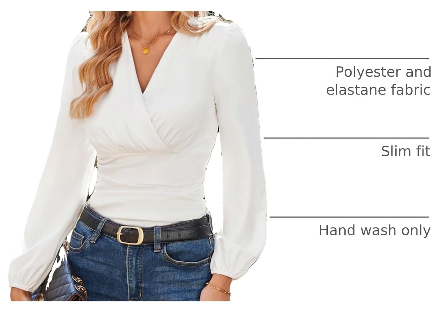 image:imageGRACE KARIN Womens Long Sleeve Tops Dressy Casual Wrap Fall BlousesWhite