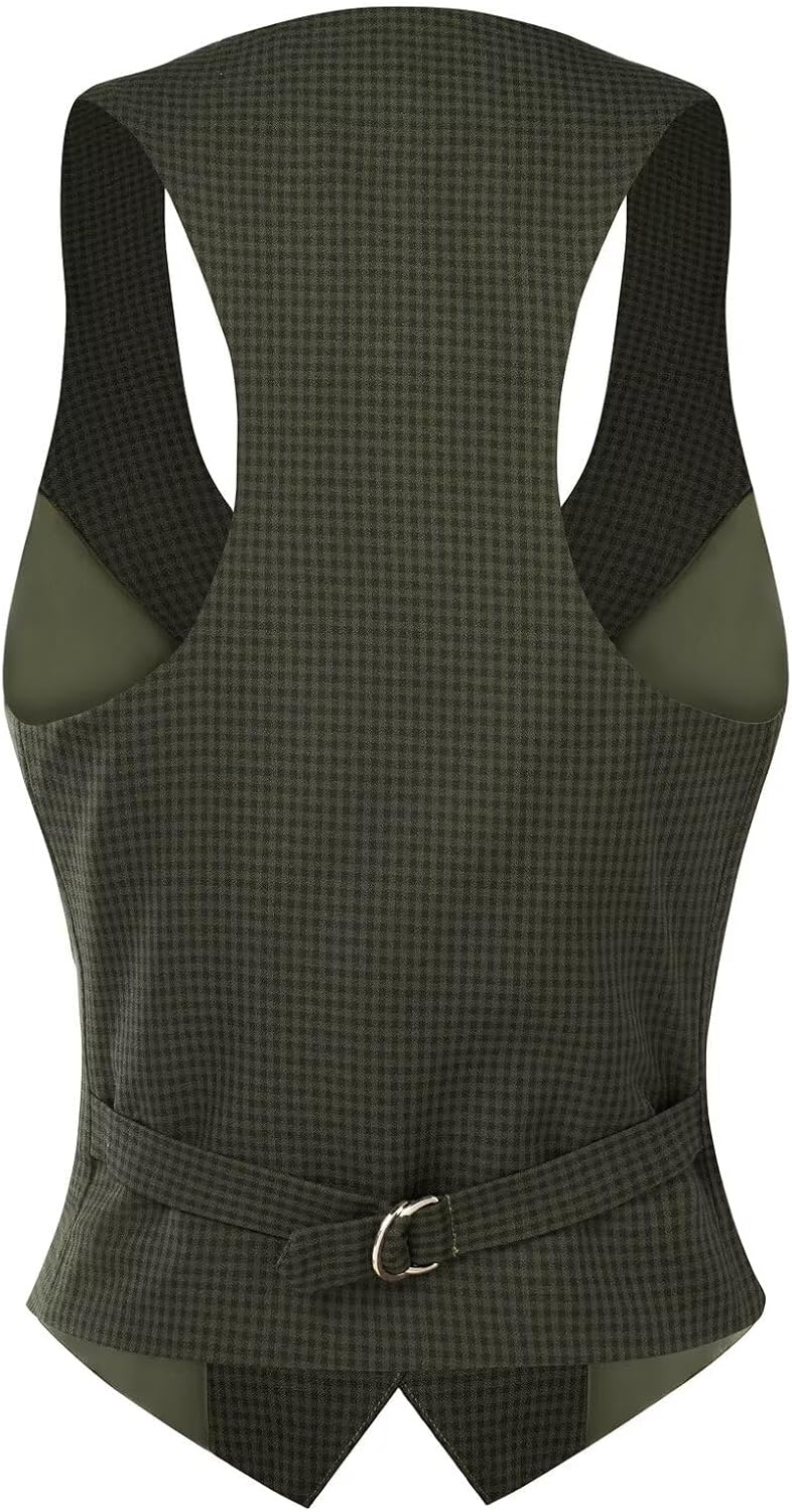 image:imageGRACE KARIN Womens Suit Vest Top Dressy Casual Sleeveless Button Waistcoat Fromal Steampunk Blazer for Work OfficeArmy Green