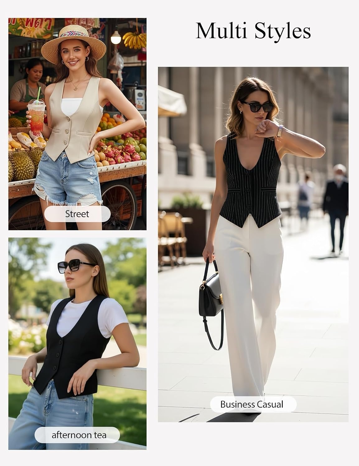 image:imageGRACE KARIN Womens Suit Vest Top Dressy Casual Sleeveless Button Waistcoat Fromal Steampunk Blazer for Work OfficeBlack