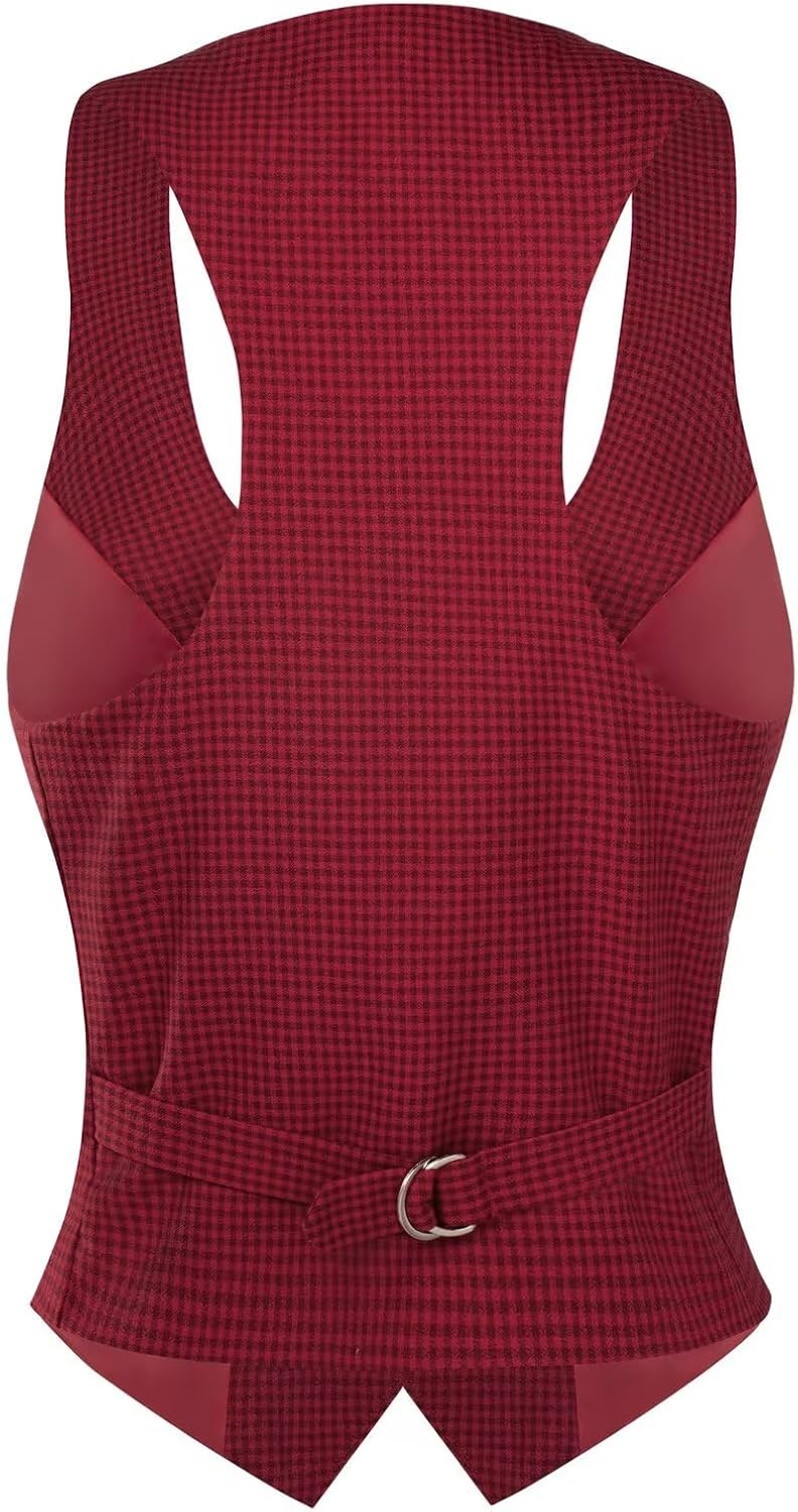 image:imageGRACE KARIN Womens Suit Vest Top Dressy Casual Sleeveless Button Waistcoat Fromal Steampunk Blazer for Work OfficeDeep Red