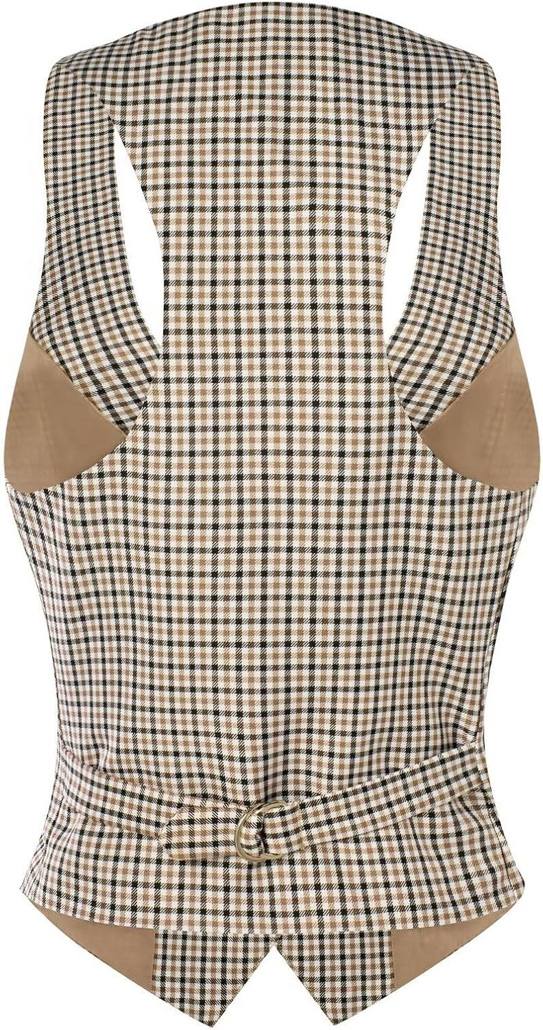 image:imageGRACE KARIN Womens Suit Vest Top Dressy Casual Sleeveless Button Waistcoat Fromal Steampunk Blazer for Work OfficeKhaki White