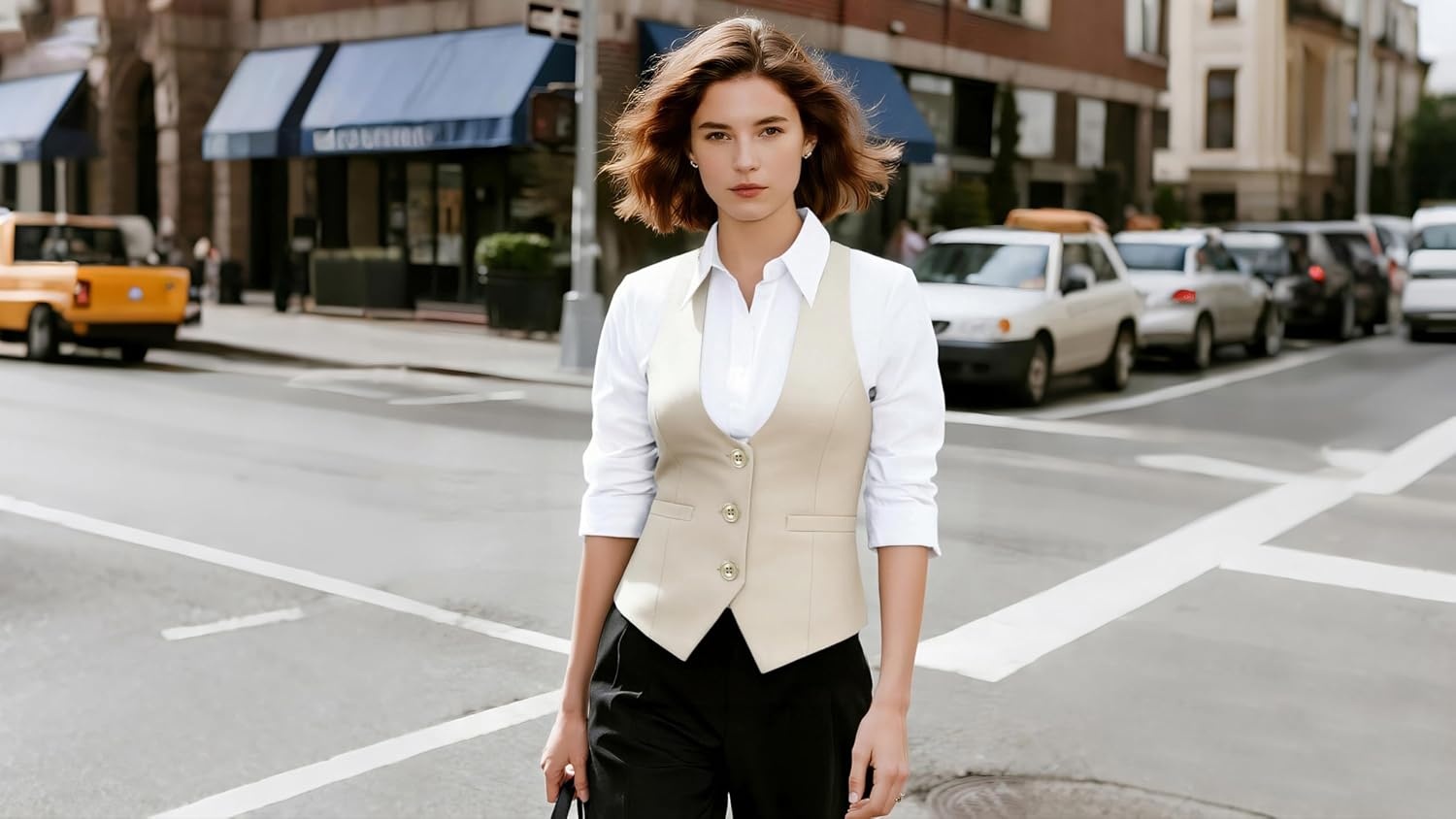 image:imageGRACE KARIN Womens Suit Vest Top Dressy Casual Sleeveless Button Waistcoat Fromal Steampunk Blazer for Work OfficeLight Apricot